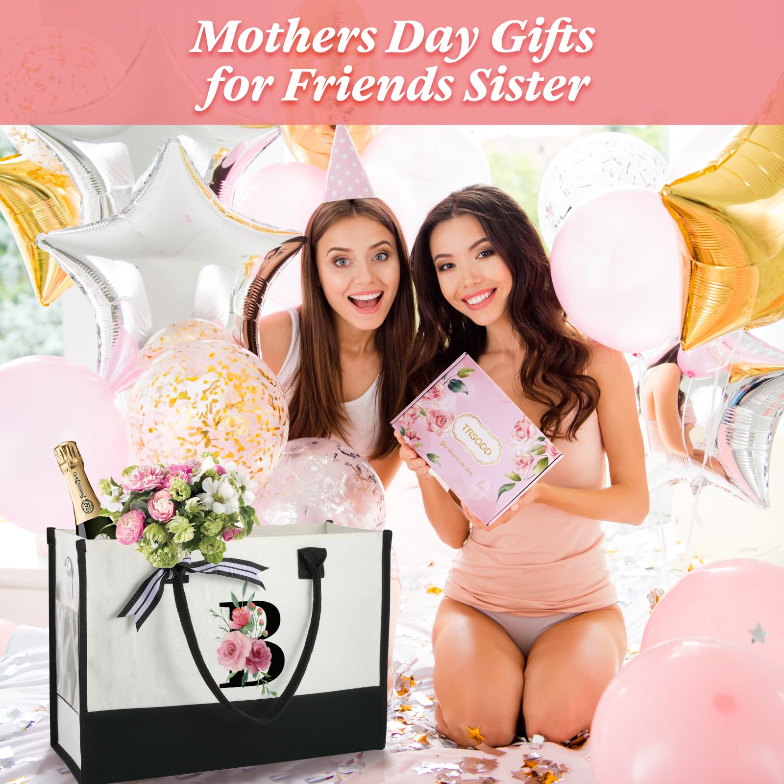 Personalized Initial Tote Bag for Women - Birthday Gifts, Mother's Day Presents for Mom, Wife, Grandma, Daughter, Sister & Teacher - Adjustable Shoulder Strap with Free Makeup Pouch - Perfect for Shopping, Work, Travel & Daily Use