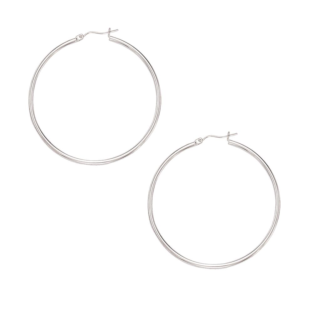 10K Gold 2x50mm Hoop Earrings for Women - Classic Circle Huggie Earrings for Everyday Wear, Gift Giving & Special Occasions