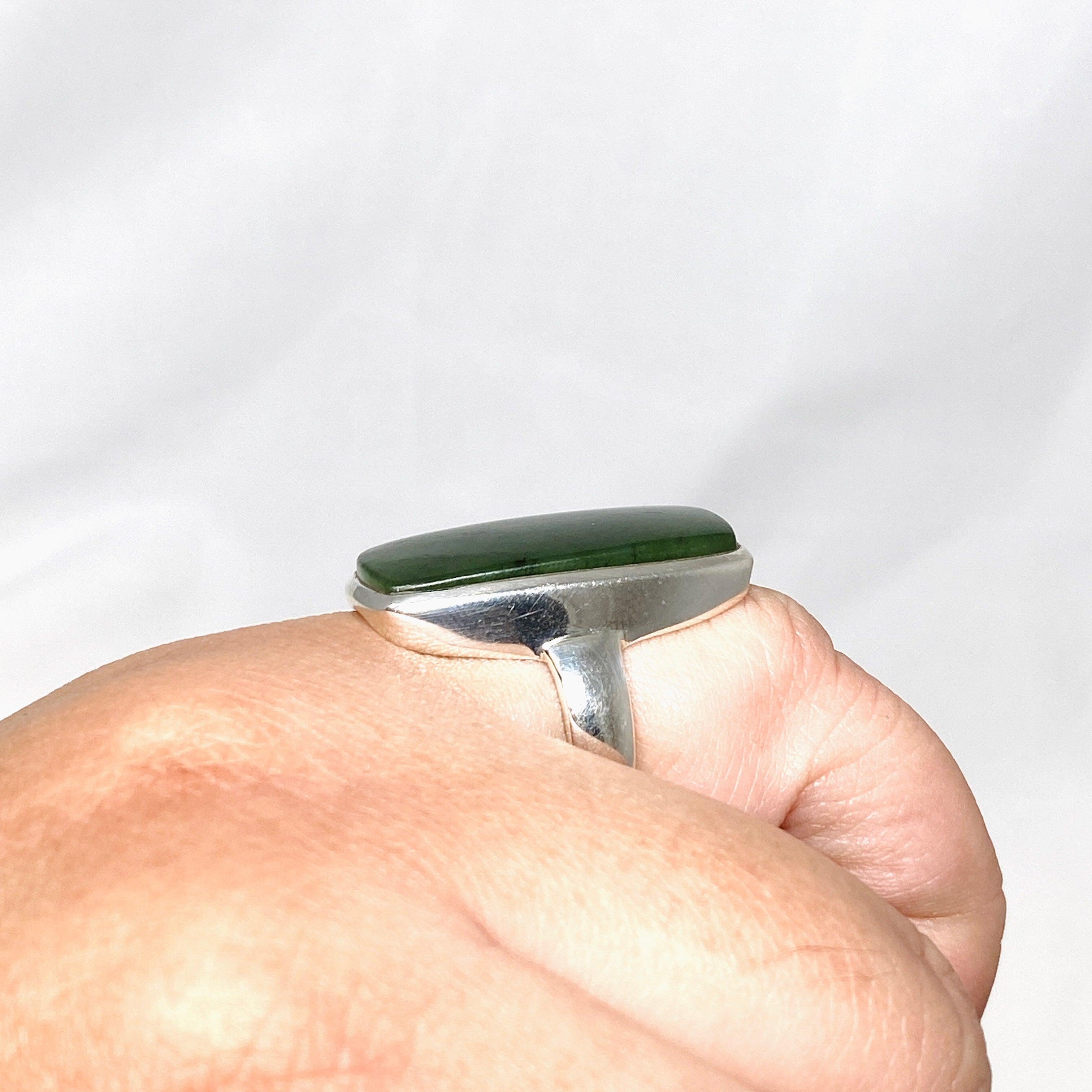 Siberian Jade Nephrite Rectangular Ring - Size 11, Handcrafted Green Gemstone Jewelry for Men & Women | Perfect for Weddings, Gifts & Spiritual Healing