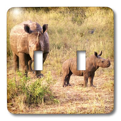 3D Rose Mama and Baby Rhinos in The Wild Toggle Switch - Decorative Rocker Switch Cover for Bedroom, Nursery, Kids Room, Office (Style lsp_44775_2)