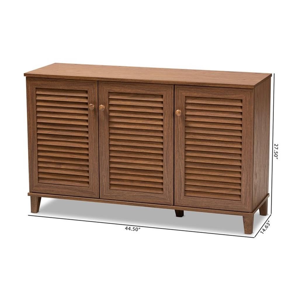 Baxton Studio Coolidge Modern 8-Shelf Wooden Shoe Storage Cabinet - Walnut Finish, Contemporary Shoe Organizer for Entryway, Bedroom & Closet Organization