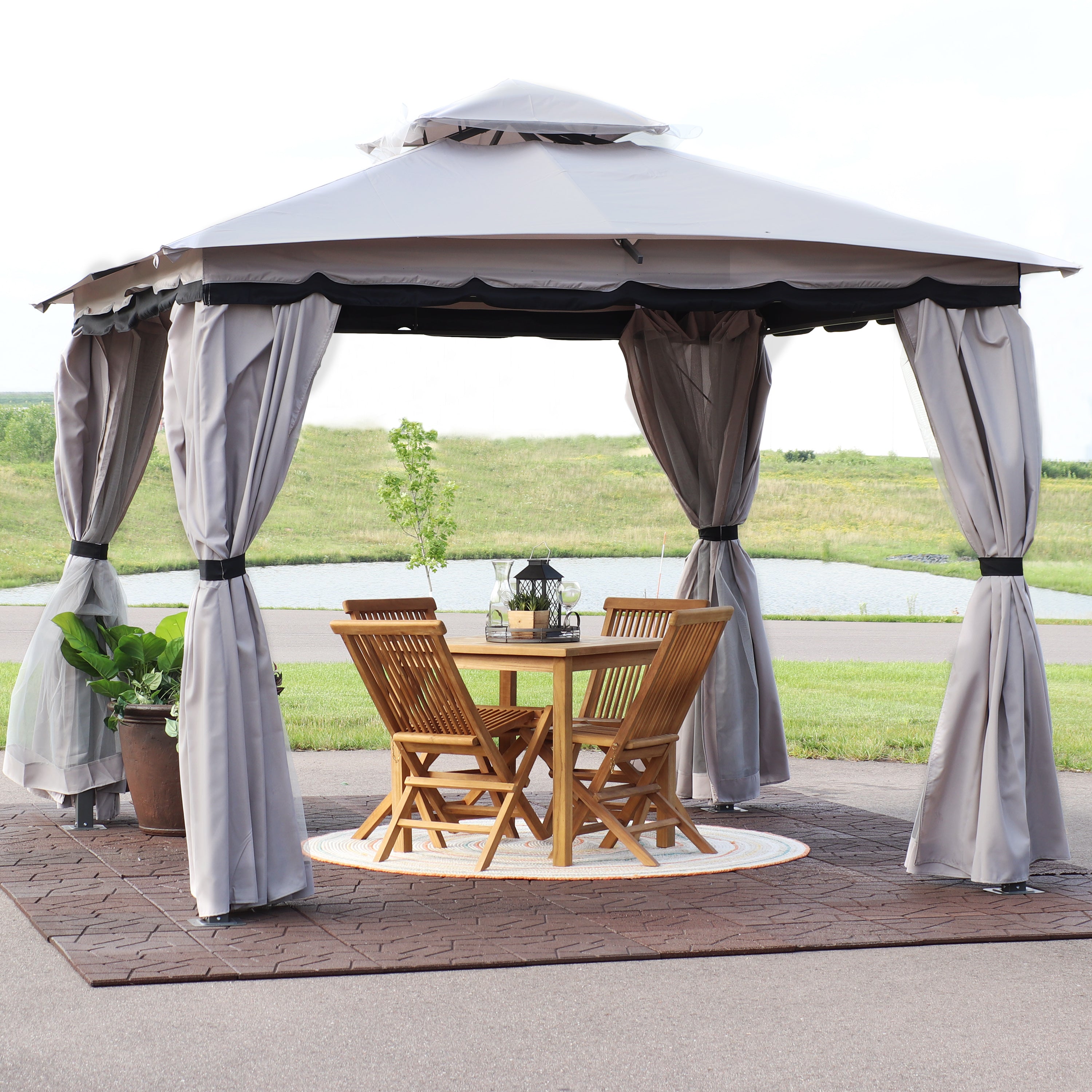 10' x 10' Sunnydaze Outdoor Gazebo with Mesh Screens & Privacy Walls - Perfect for Backyard, Patio, and Garden Relaxation