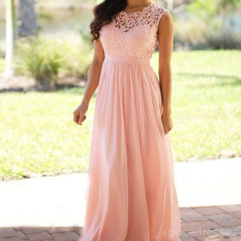 Elegant Lace Floor-Length Blush Pink Chiffon Bridesmaid Dresses - WG35 | Perfect for Weddings, Formal Events & Special Occasions