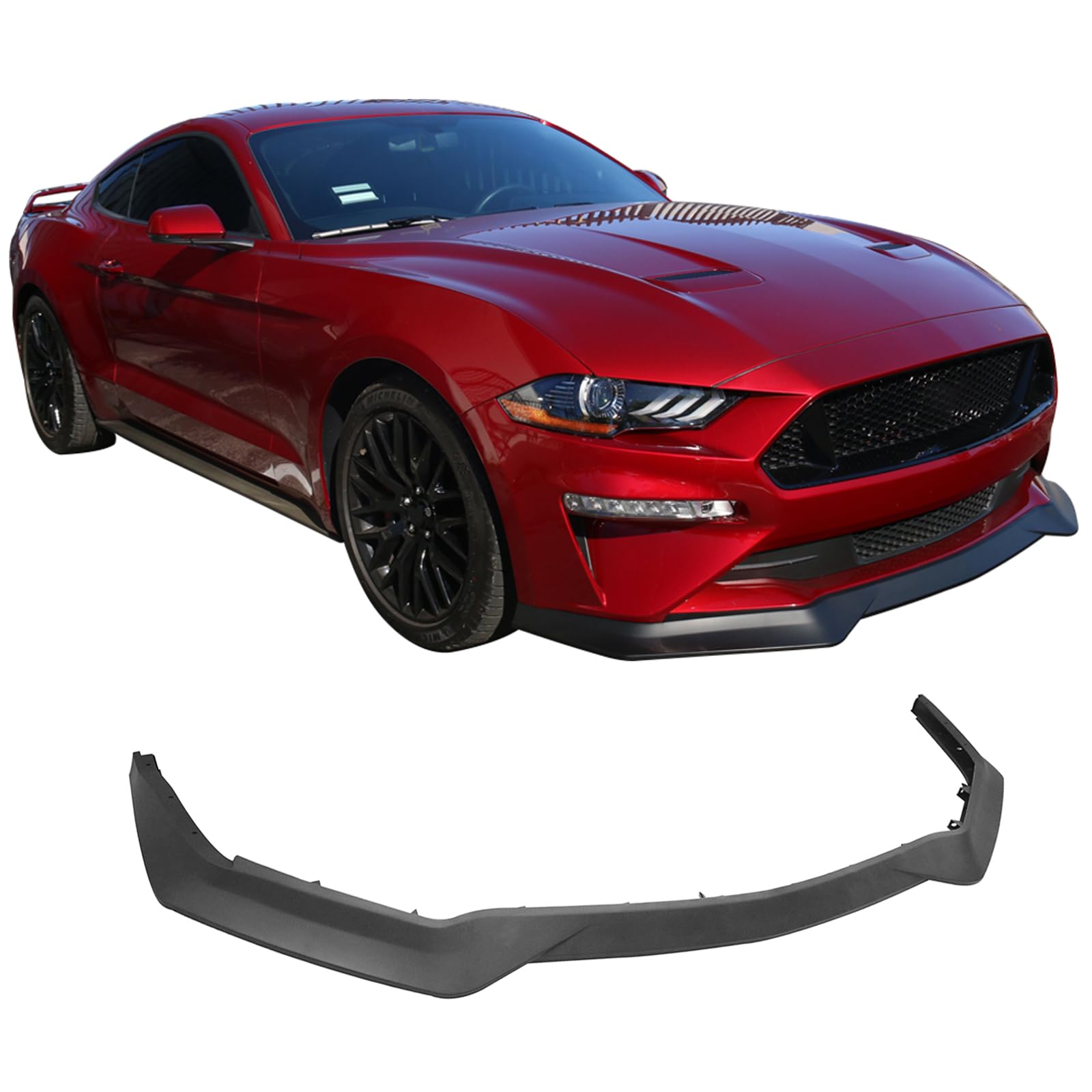 IKON MOTORSPORTS Front Bumper Lip Splitter for 2018-2023 Ford Mustang GT | R-Spec Style PP Lower Valance Protector | Unpainted Black | Enhances Aerodynamics & Aggressive Look | Perfect for Street Racing & Car Shows