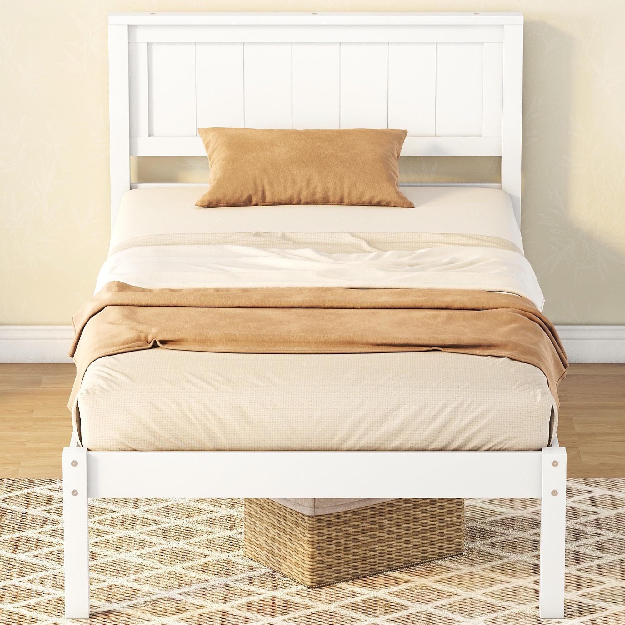 Harper & Bright Designs Twin Bed Frame with Headboard and Footboard - Solid Wood Twin Size Platform Bed with Wood Slats Support - No Box Spring Needed - Perfect for Kids, Boys & Girls Bedrooms - White
