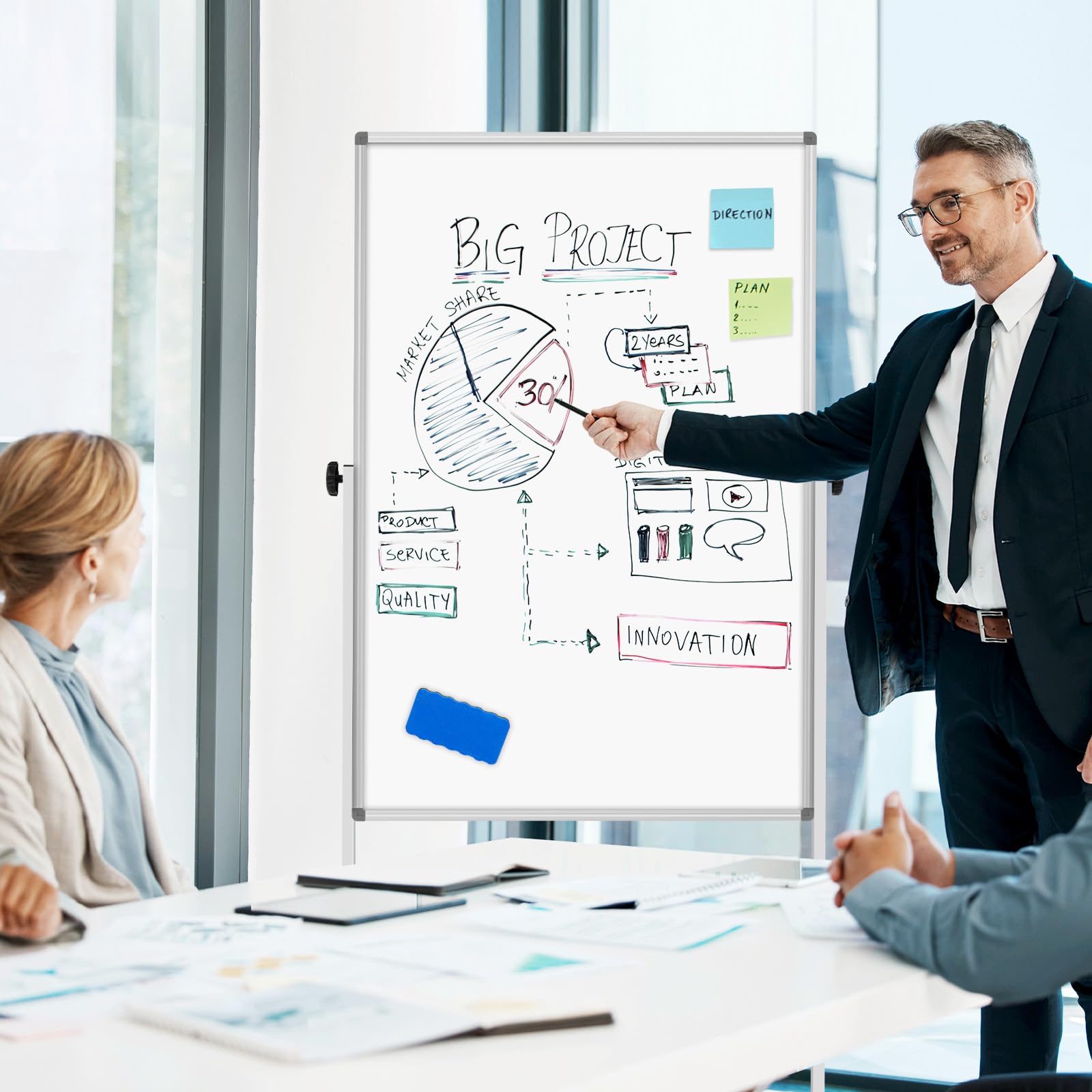 13 Sq/ft WALGLASS Mobile Whiteboard & Corkboard Combo - 24
