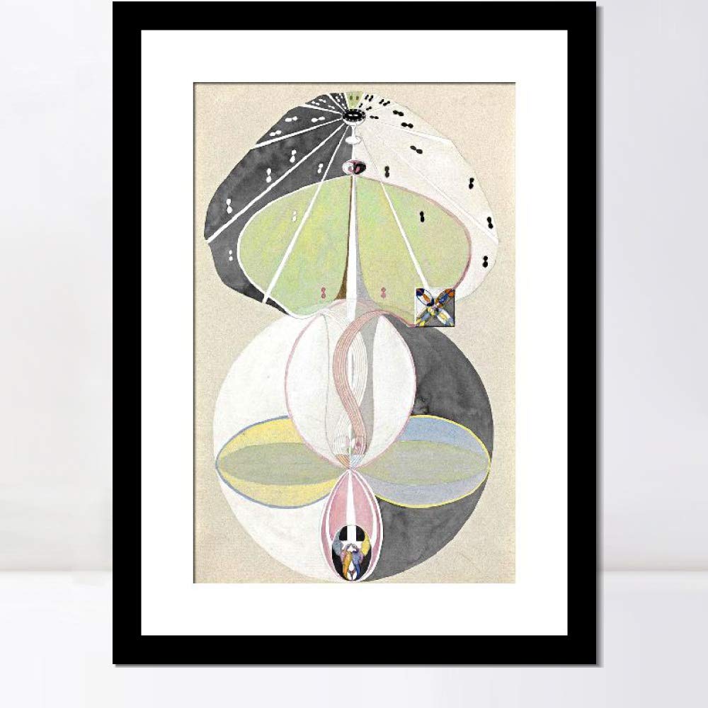 Hilma Af Klint Tree of Knowledge No.5,1913 Framed Canvas Art Print - 28x40 Inch Black Frame with Mat & Glass - Modern Wall Decor for Living Room, Bedroom, Office | Premium Giclee Reproduction Artwork for Home & Office Decoration