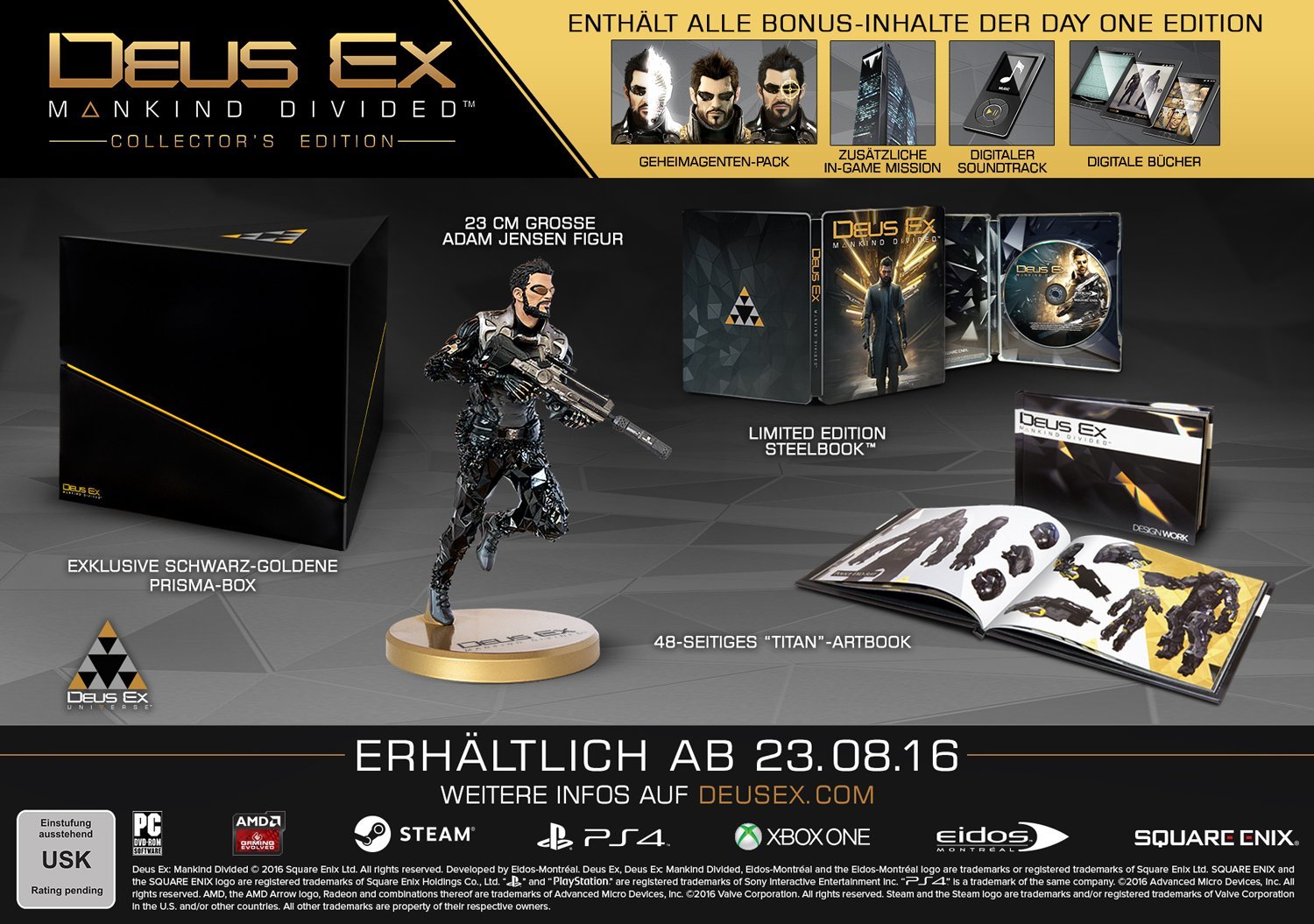 Deus Ex: Mankind Divided - Collector's Edition for PlayStation 4 | Limited Edition PS4 Game with Exclusive Collectibles | Perfect for Fans of Cyberpunk RPGs & Action-Adventure Gaming