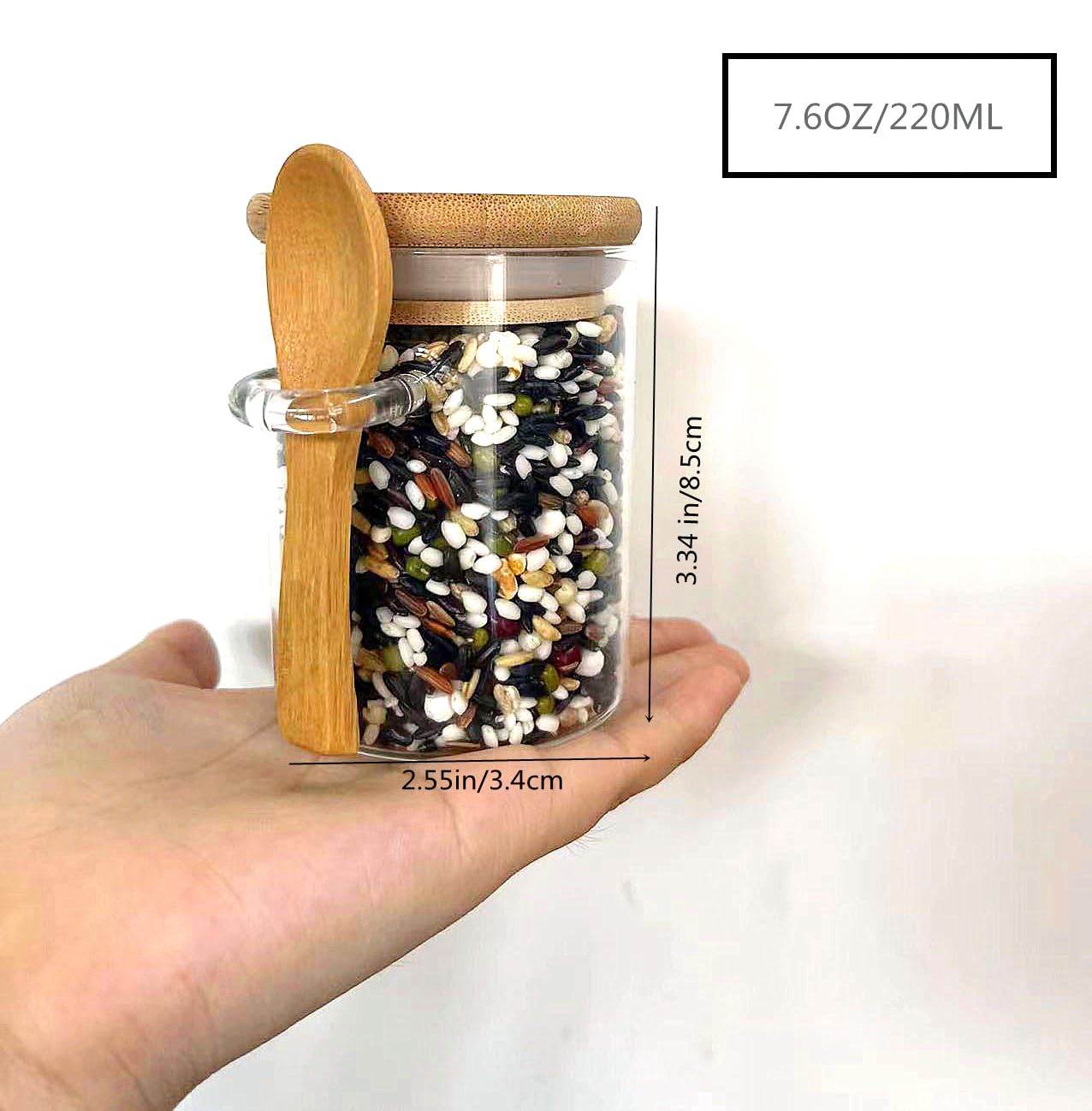 7.6 oz Airtight Mini Glass Jars with Bamboo Lids & Spoons - 8-Piece Set for Spices, Herbs, Tea, Sugar, Salt | Perfect for Kitchen Storage, Bathroom Organization & Home Decor | Ideal for DIY Gifts, Wedding Favors and Craft Supplies