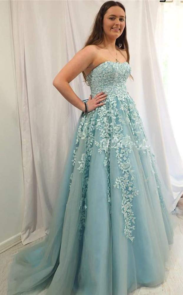 Honeydress Women's Sweetheart Neckline Long Prom Dress with Tulle Applique - Elegant Evening Gown for Homecoming, Formal Dances & Special Occasions