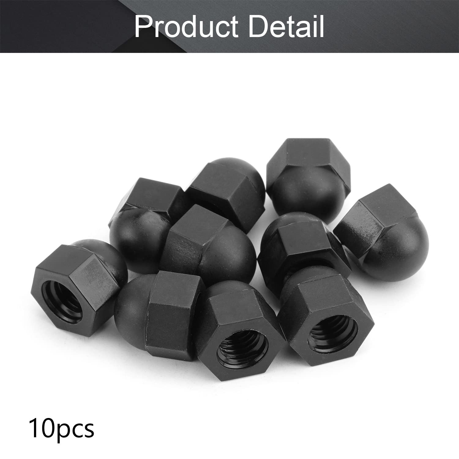 MroMax M8 Nylon Hex Cap Nuts - Decorative Black Crown Locknuts (10Pcs) for Furniture & DIY Projects
