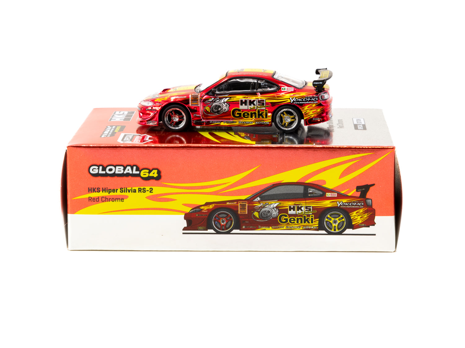 Tarmac Works 1/64 HKS Hiper Silvia RS 2 Chrome Red Diecast Model Car - Tokyo Auto Salon 2025 Special Edition - GLOBAL64 Collectible for Car Enthusiasts & Display Showcase