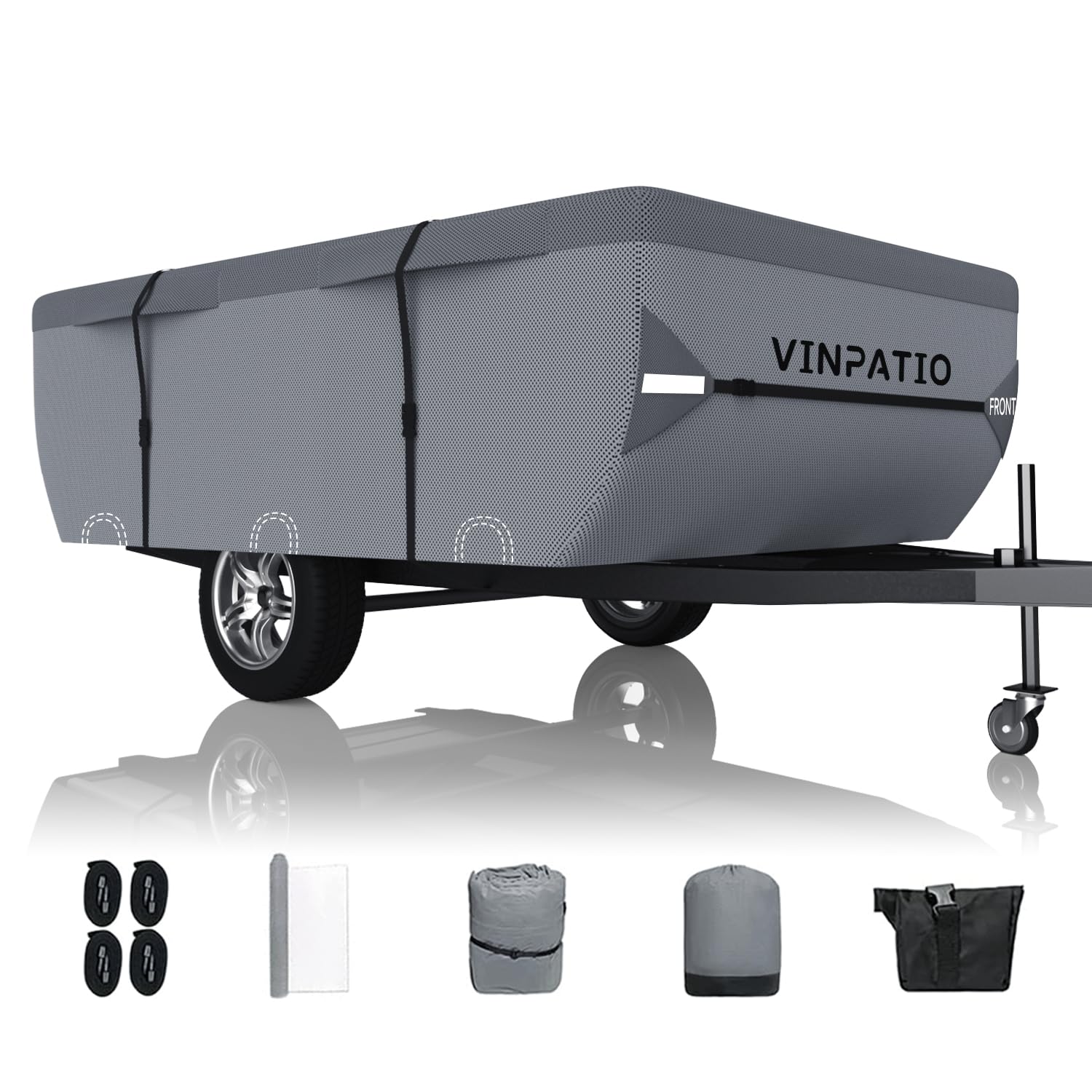 Waterproof & UV-Resistant Pop Up Camper Cover for 10'-12' Trailers - Heavy Duty Windproof Straps | Folding Camper Tent Trailer Protection for Outdoor Camping & RV Storage