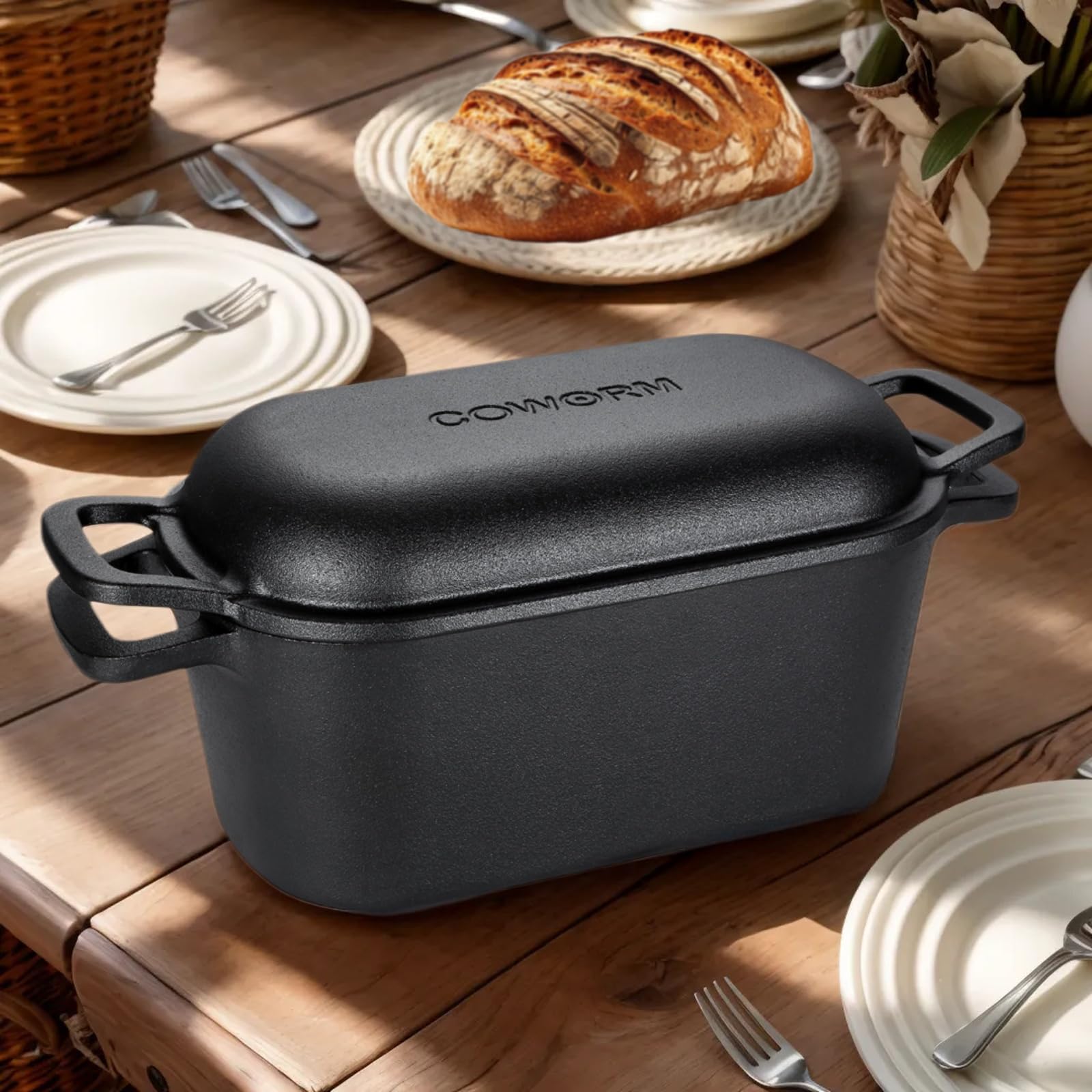 3.6QT Oval Dutch Oven for Bread Baking - Pre-Seasoned Cast Iron Sourdough Bread Pan with Lid | Perfect for Artisan Bread, Homemade Loaves & Camping Cooking