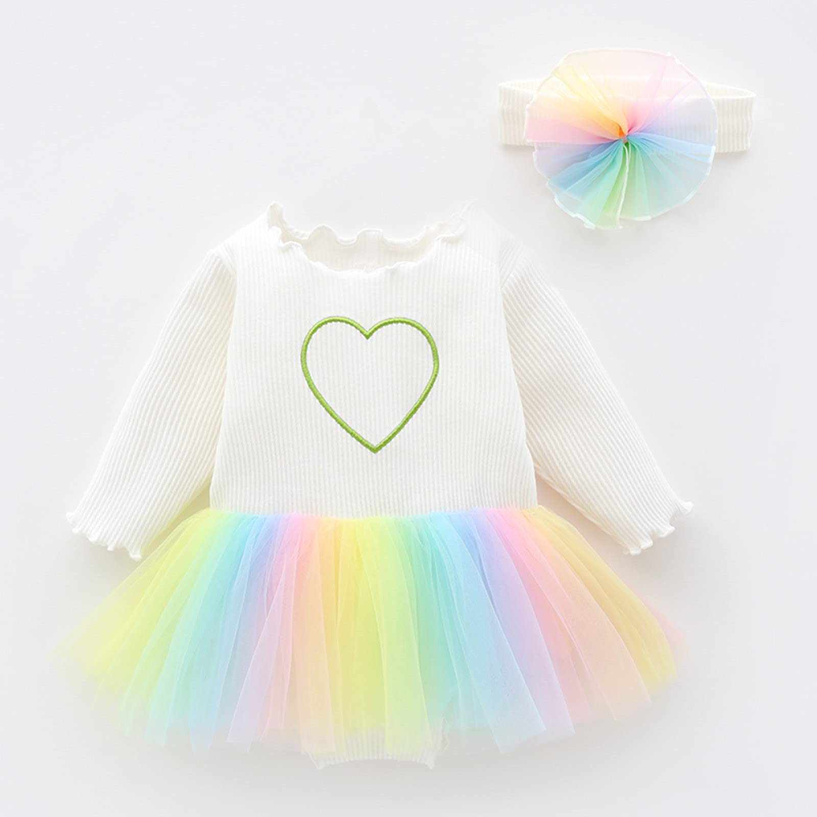 Elegant Spring & Autumn Baby Girls Dress - Long Sleeve Rainbow Headband Outfit Size 5 | Perfect for Birthday Parties, Photo Shoots & Special Occasions