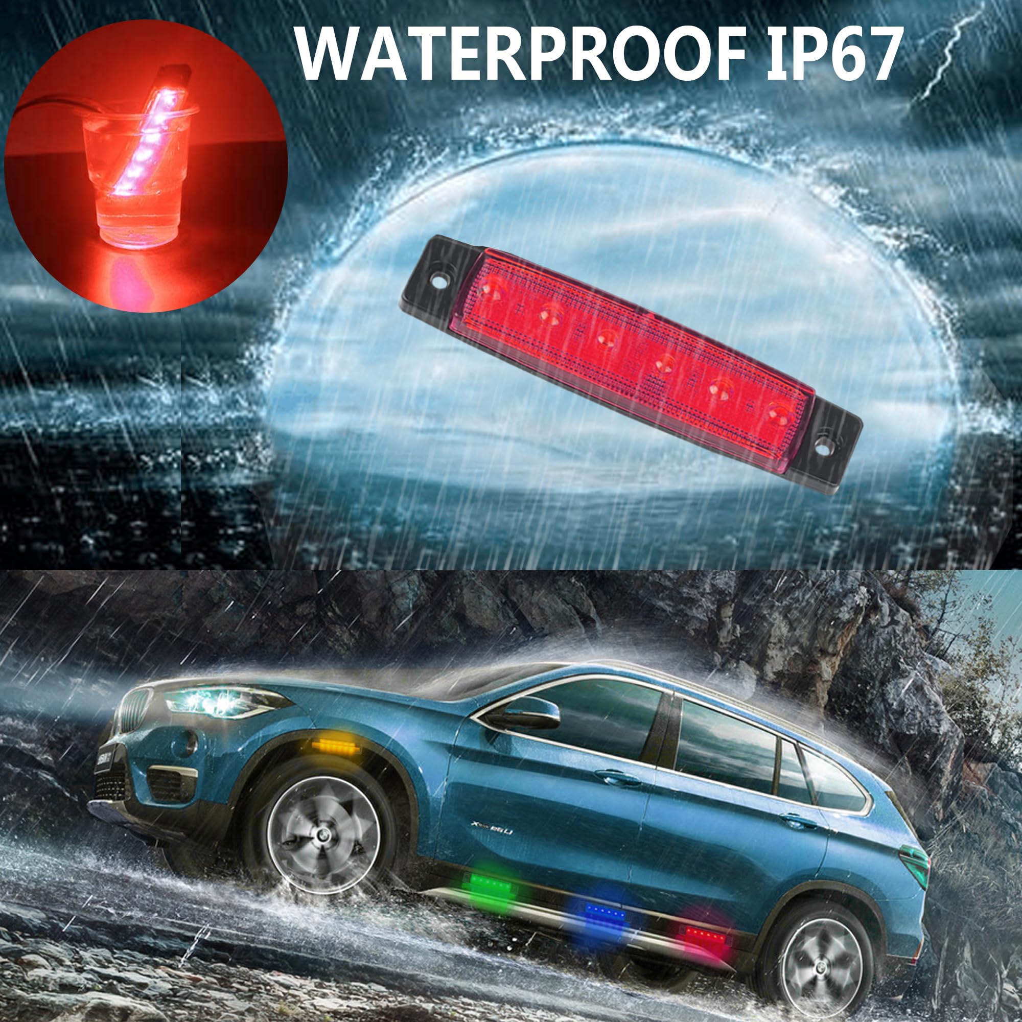 10 Pcs Red LED Rock Strip Lights - Car Underglow Wheel Well Lighting Kit for Wrangler, Truck, Golf Cart, RV, SUV | Offroad, Night Driving & Custom Vehicle Decoration