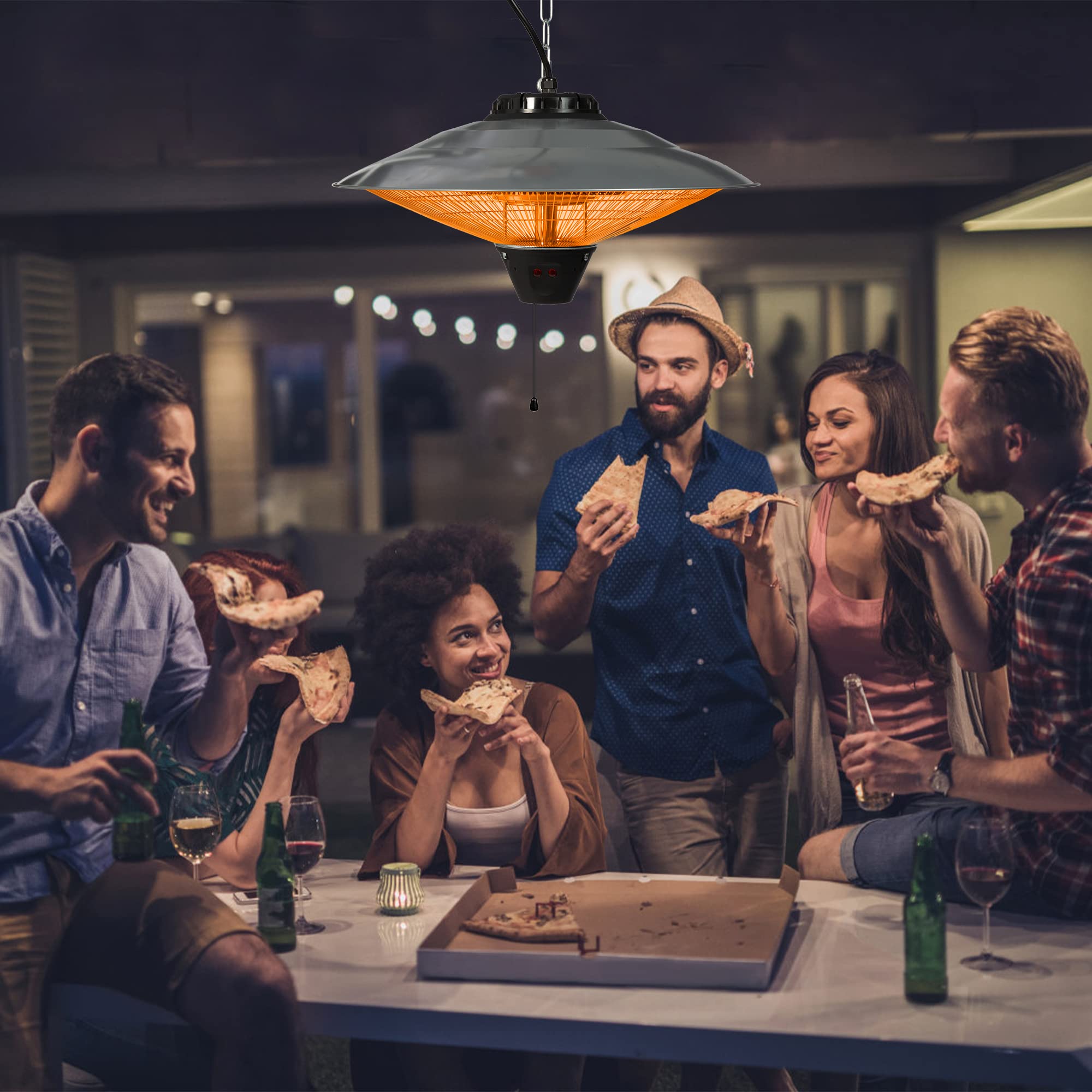 900W/1500W Electric Patio Heater - Waterproof IP24 Infrared Heater for Indoor & Outdoor Use - Ceiling Mounted or Hanging - Perfect for Patios, Garages, and Restaurants
