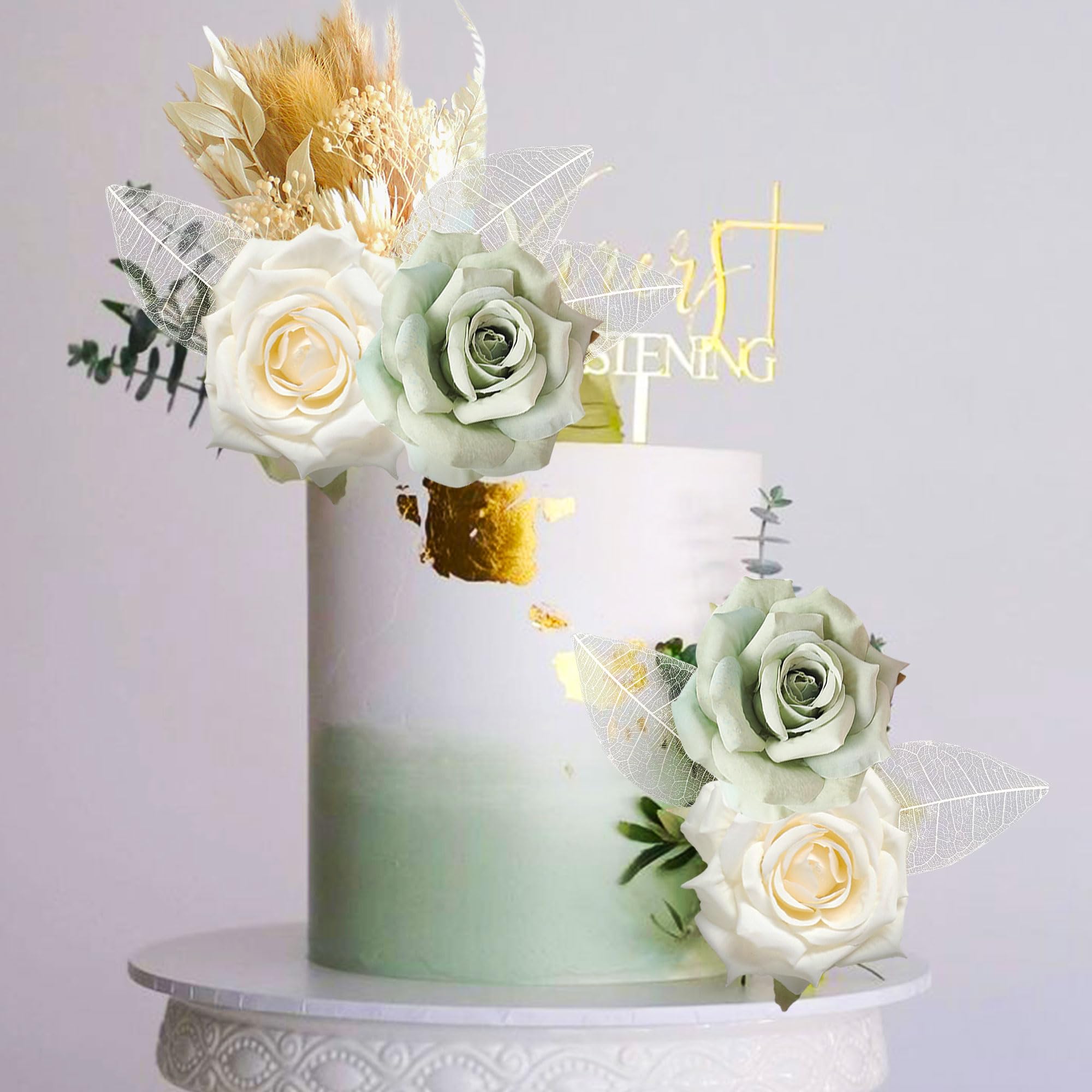 JeVenis Green Balls Boho Cake Topper - Floral Wedding Cake Decorations for Baby Shower, Birthday Party | Handmade Cake Flowers Decor for Bohemian Style Celebrations - Perfect for Wedding Cakes, Baby Shower Desserts & Birthday Party Centerpieces