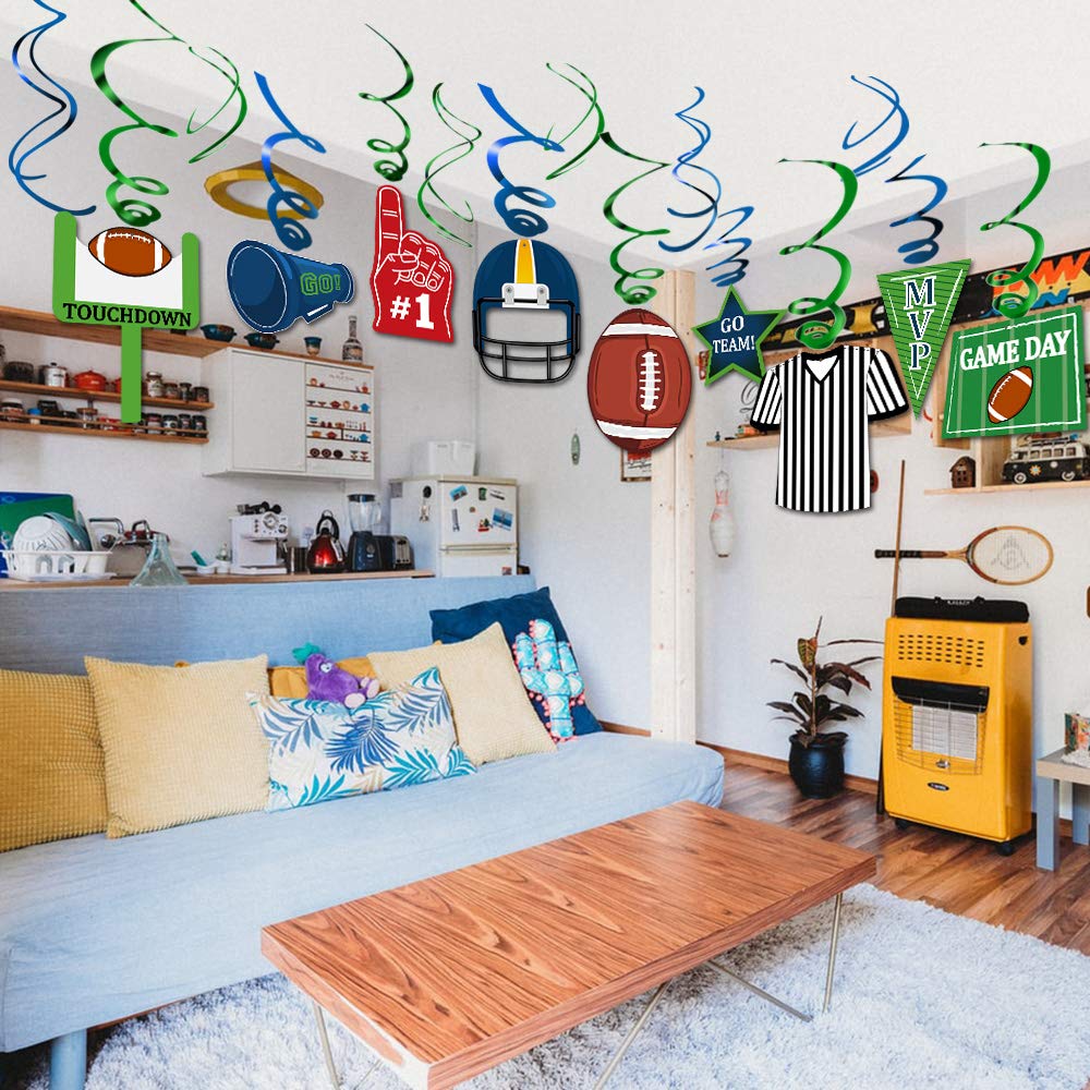 36-Pack Football Hanging Swirl Decorations - Super Bowl Party Supplies, NFL Game Day Decor for Sports Themed Parties, Tailgating & Home Decorations