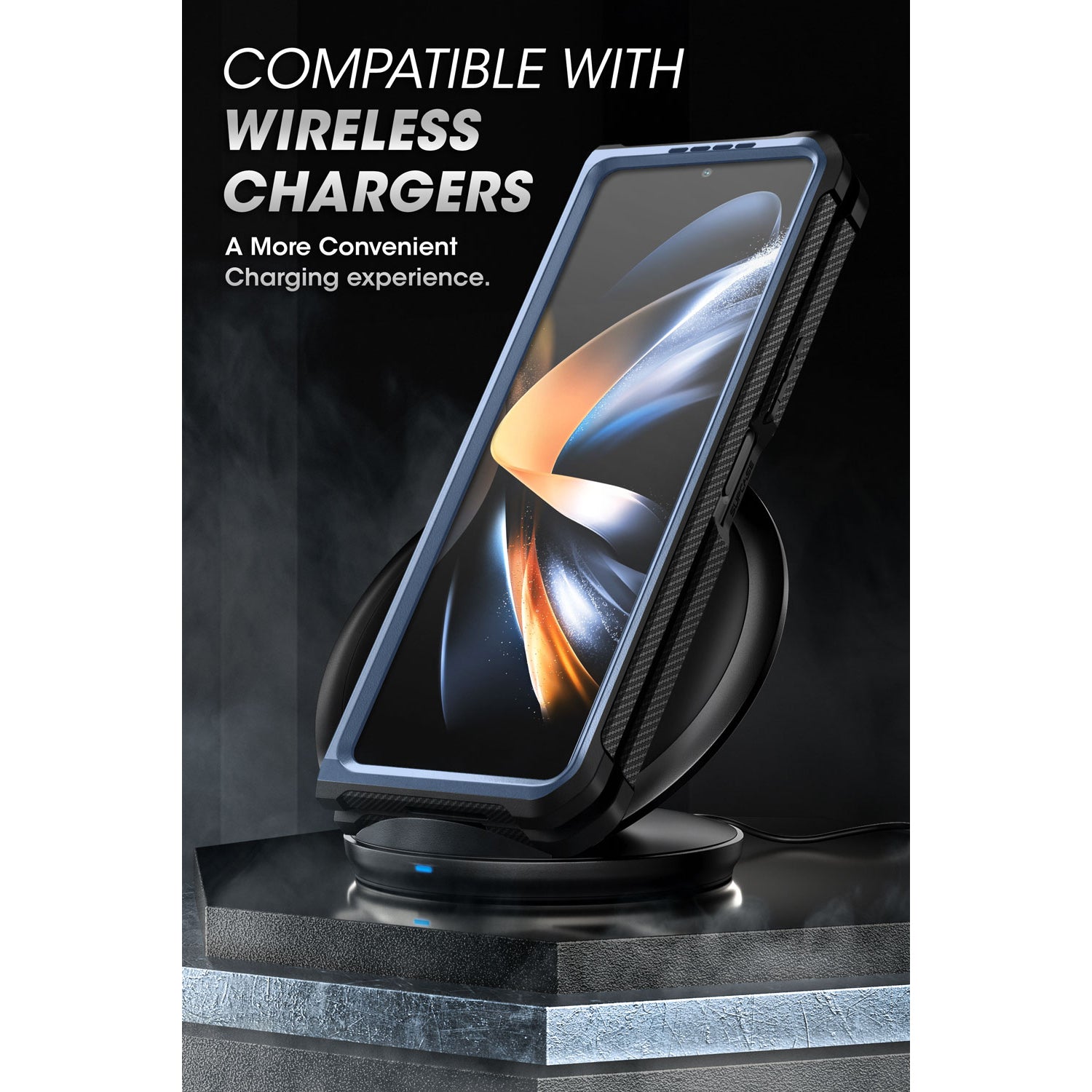 Samsung Galaxy Z Fold 4 Case with Built-in Kickstand & Screen Protector - Shockproof Heavy Duty Cover in Metallic Blue | Perfect for Work, Travel & Everyday Protection