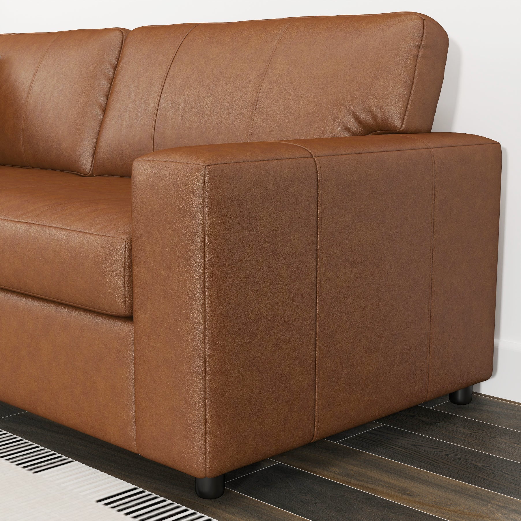 Roundhill Furniture Sakan Genuine Leather Upholstered Sofa - Modern Living Room Couch for Home, Office & Lounge Comfort