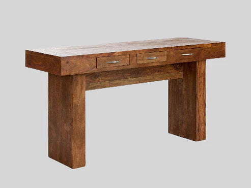 Solid Sheesham Wood Console Table with 3 Drawers - 47