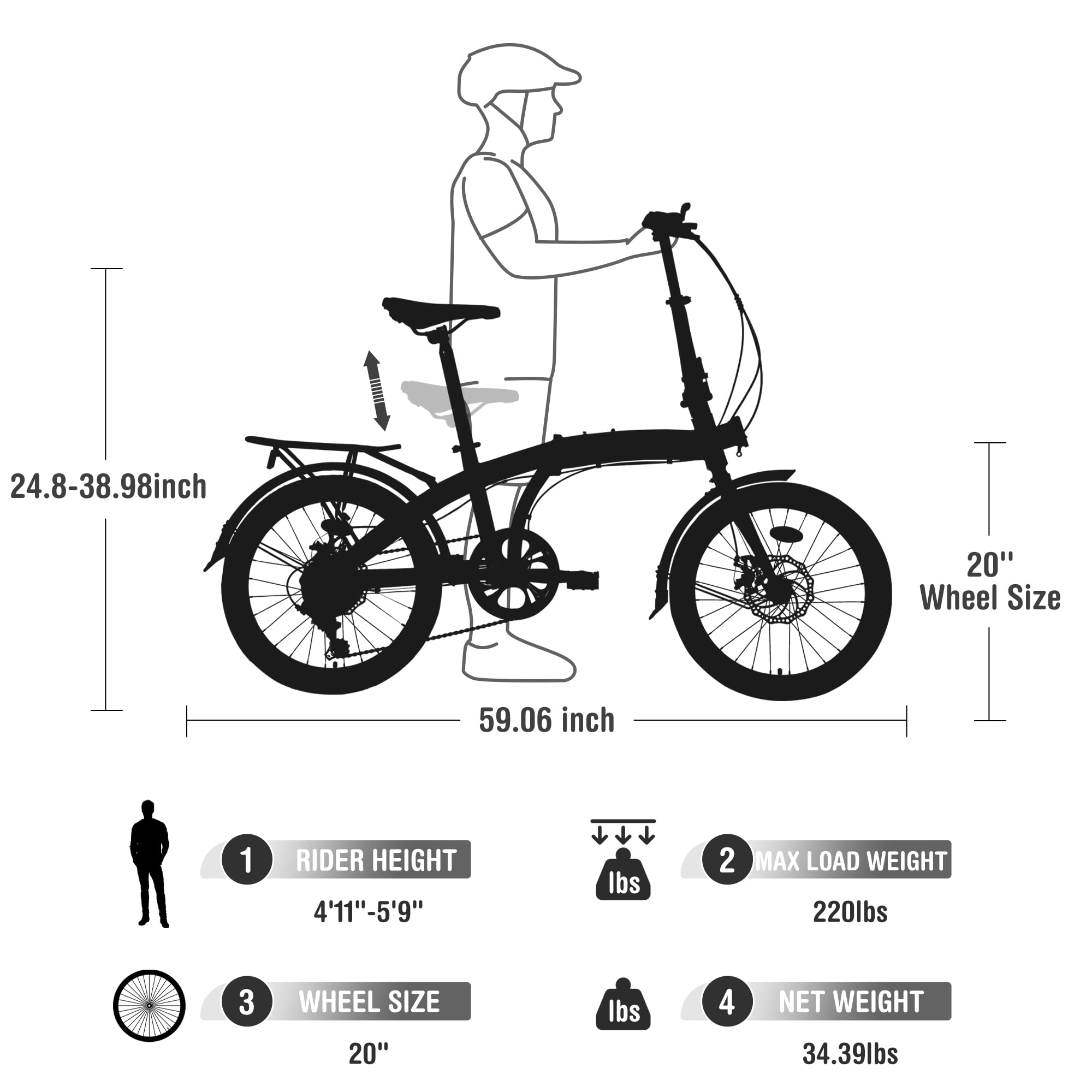 20 Inch Folding Bike for Adults - 7-Speed Lightweight Foldable Bicycle with Adjustable Seat & Stem - Perfect for Commuting, Travel & Beach Cruising (Men & Women)