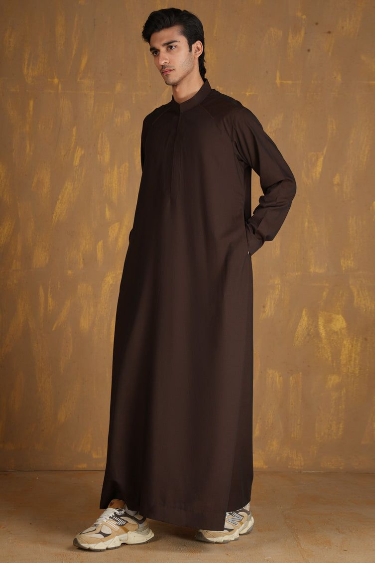 Premium Blended Brown Jubba by J. Junaid Jamshed - Traditional Islamic Abaya for Women - Perfect for Prayer, Eid, and Special Occasions