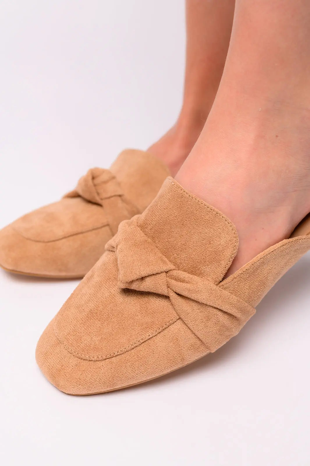 Women's Comfortable Clingy Mules in Camel Faux Suede - Slip-On Loafers for Casual Wear, Office & Everyday Outfits