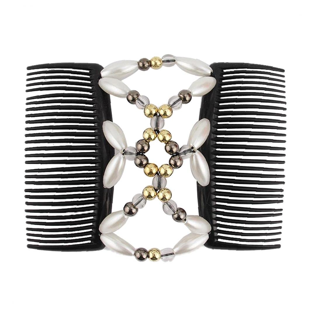 Stretchy Double Hair Clips - DIY Hair Styling Tool for Women & Girls - Beaded Elastic Hair Combs & Accessories - Perfect for Braids, Ponytails & Updos