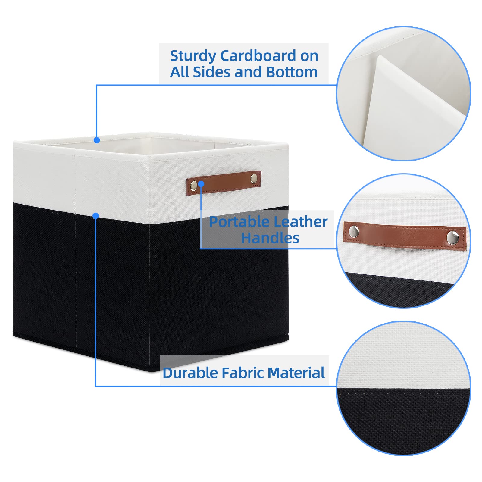 Temary 4-Pack Foldable Storage Cubes with Handles - Decorative Fabric Organizer Bins for Closet, Bedroom, Office, Nursery (White & Black) | Space-Saving Home Organization Solution for Toys, Books, Clothes & More