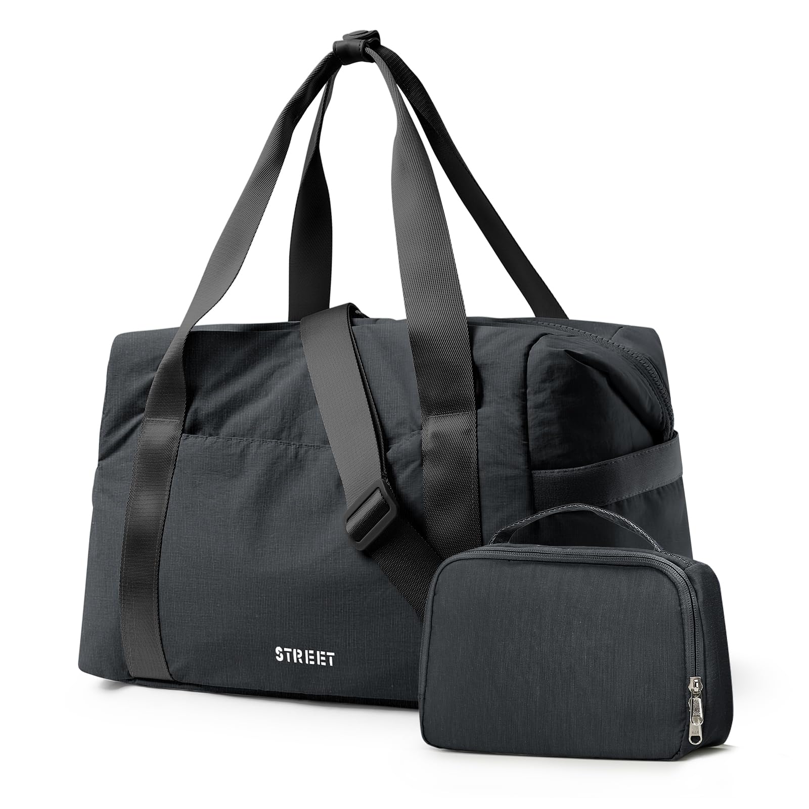 Large Black Gym Bag for Women & Men - Duffle Tote Weekender Overnight Travel Bag with Toiletry Pouch | Perfect for Yoga, Dance, Gym, Workout & Weekend Getaways | Carry-On Approved Personal Item Bag