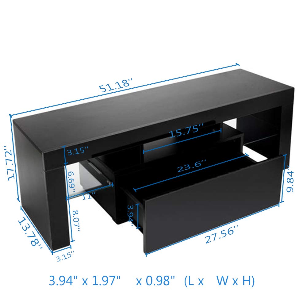 Modern Simple TV Stand with LED Lights - Entertainment Center Console Table for Living Room, Fits up to 51