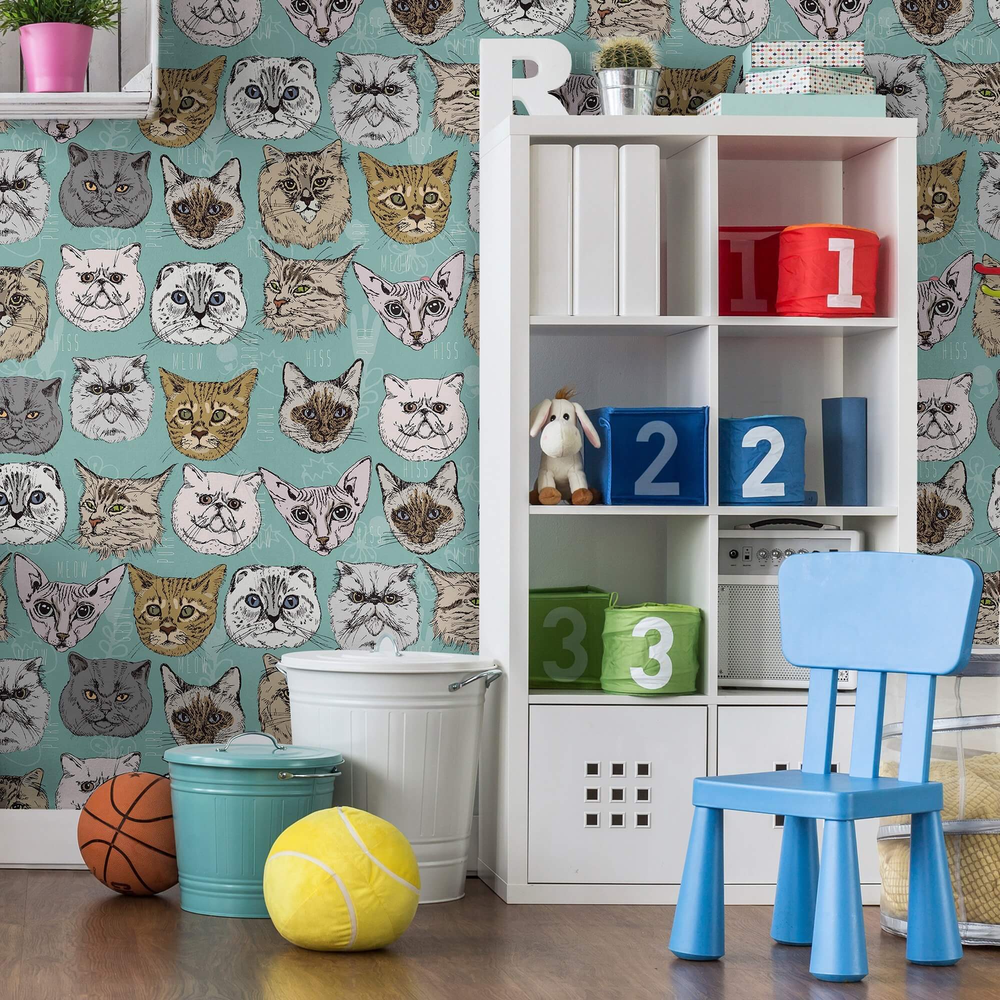 Blue and Grey Animals Peel and Stick Removable Wallpaper for Kids - Nursery, Bedroom, Playroom Decoration - Self-Adhesive Easy to Apply and Remove Wallpaper