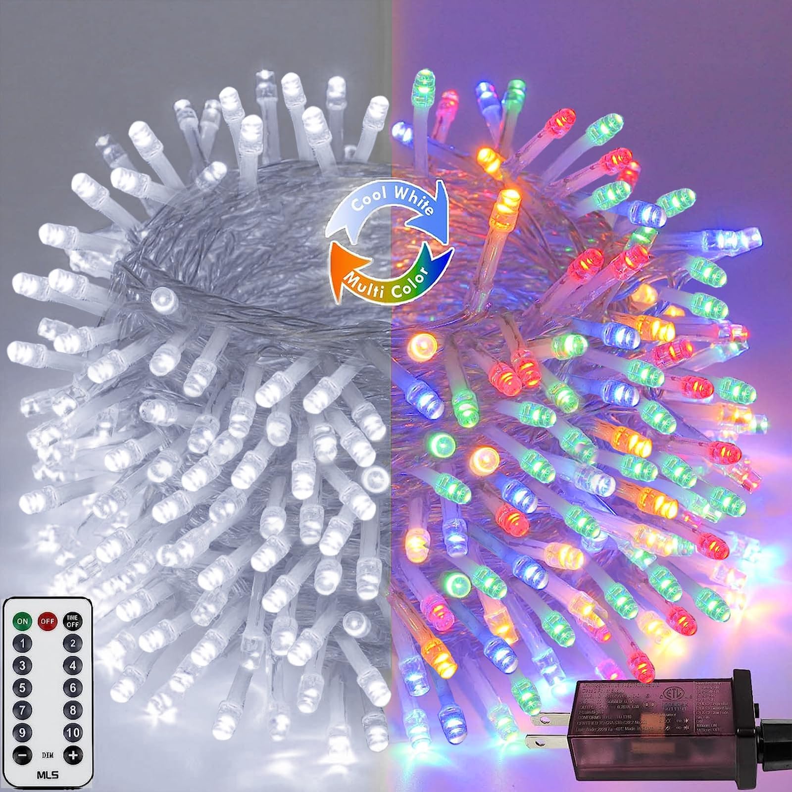 100 LED 33FT Color Changing Christmas Lights - Cool White to Multicolor, 11 Lighting Modes with Memory Function, Remote & Timer - Waterproof Fairy String Lights for Indoor Outdoor Christmas Tree, Garden, Party & Home Decor