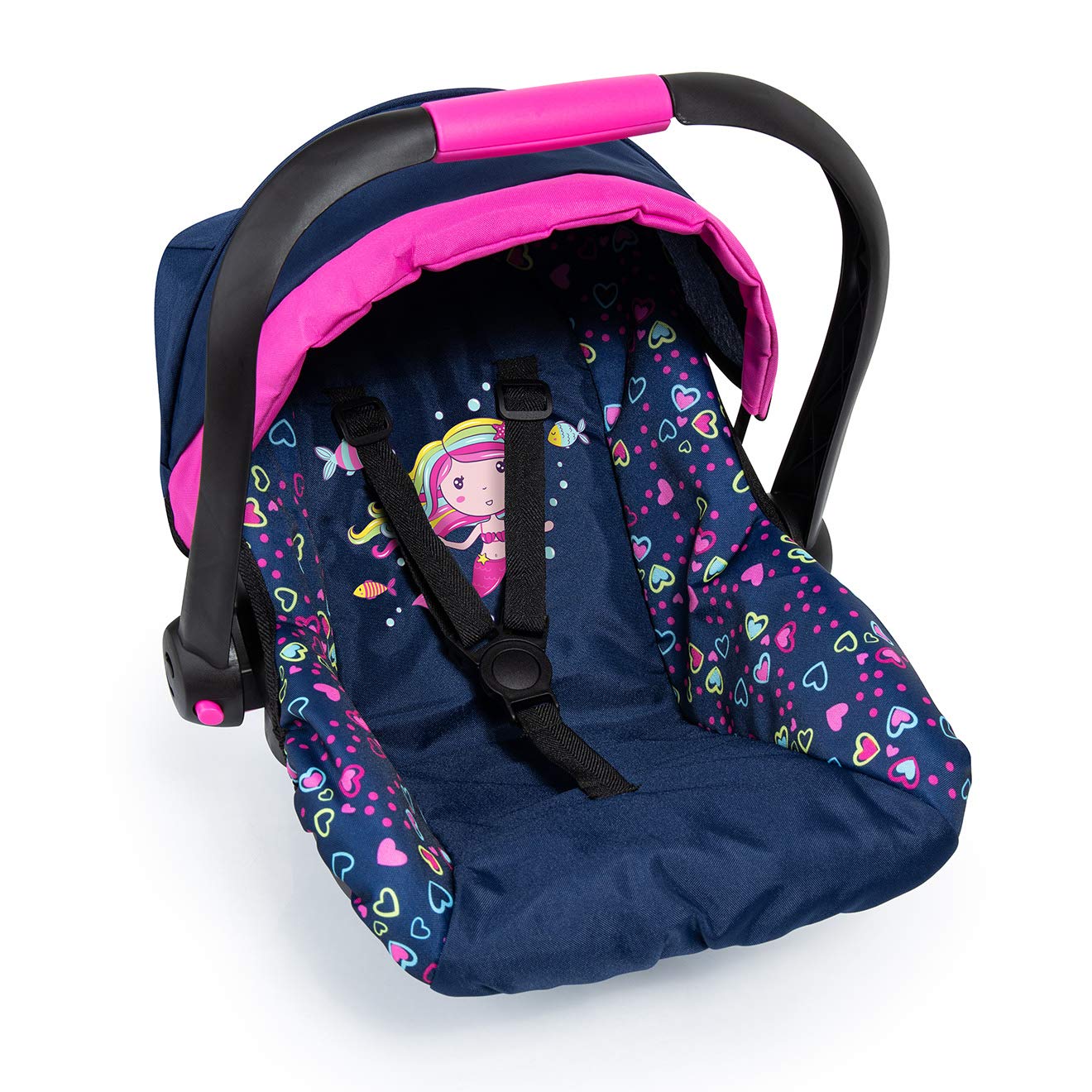 Bayer Design 67917AA Easy Go Doll Car Seat with Safety Belt - Blue, Pink, Mermaid | Baby Doll Accessories for Pretend Play & Role Play Games