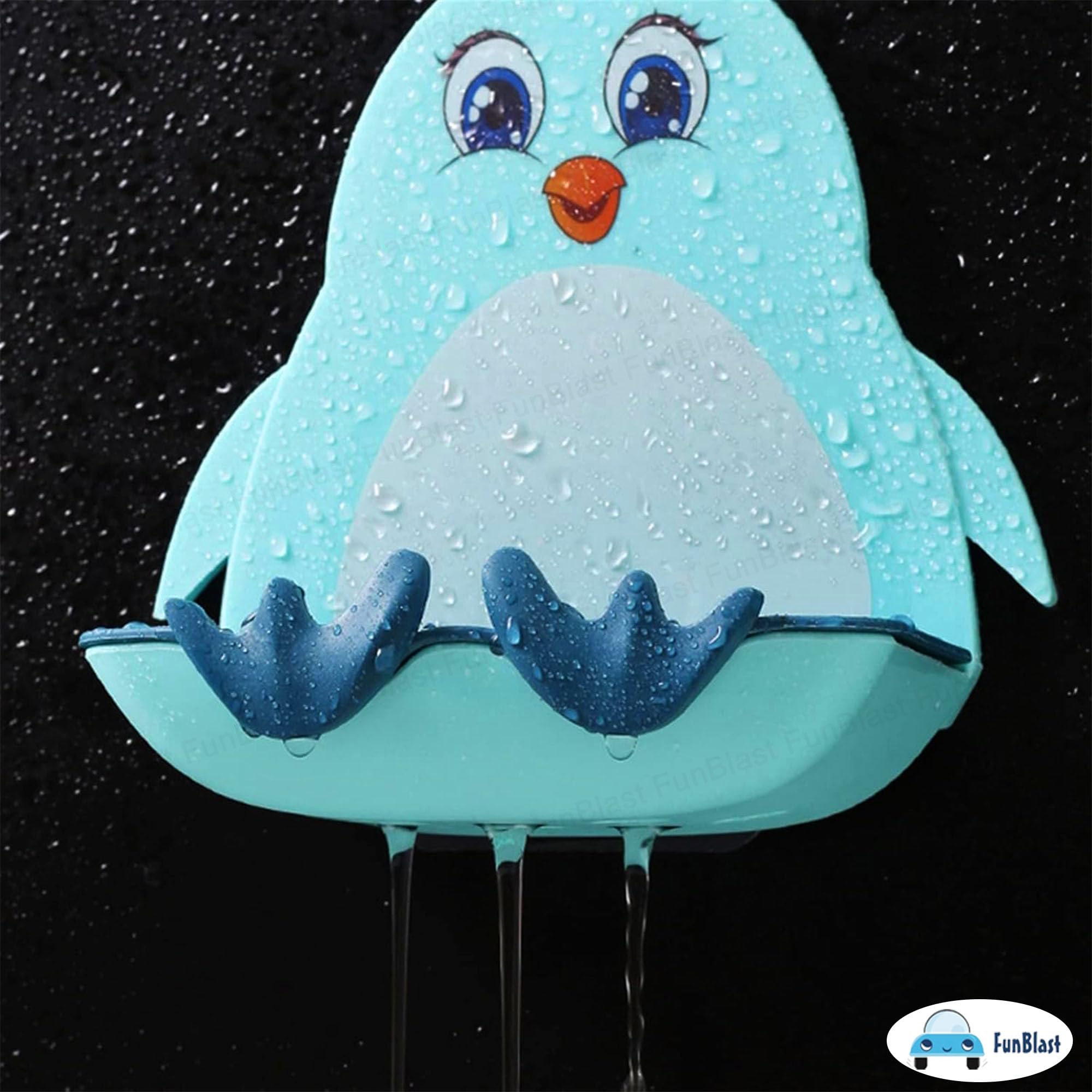 FunBlast Penguin Soap Case Set of 2 - Wall Mounted Soap Holder for Bathroom & Kitchen Sink, Waterproof Magic Stickers Soap Dish Organizer (Blue & Pink) - Perfect for Kids' Bathrooms, RV Showers, and Dorm Sinks