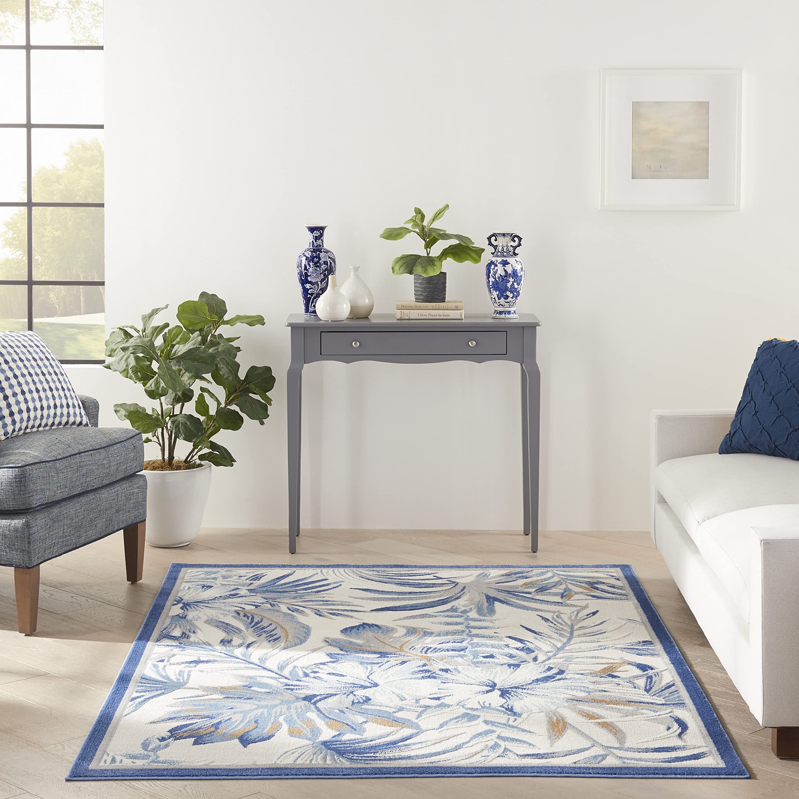 Nourison Seaside Modern Tropical Ivory Blue 5'3