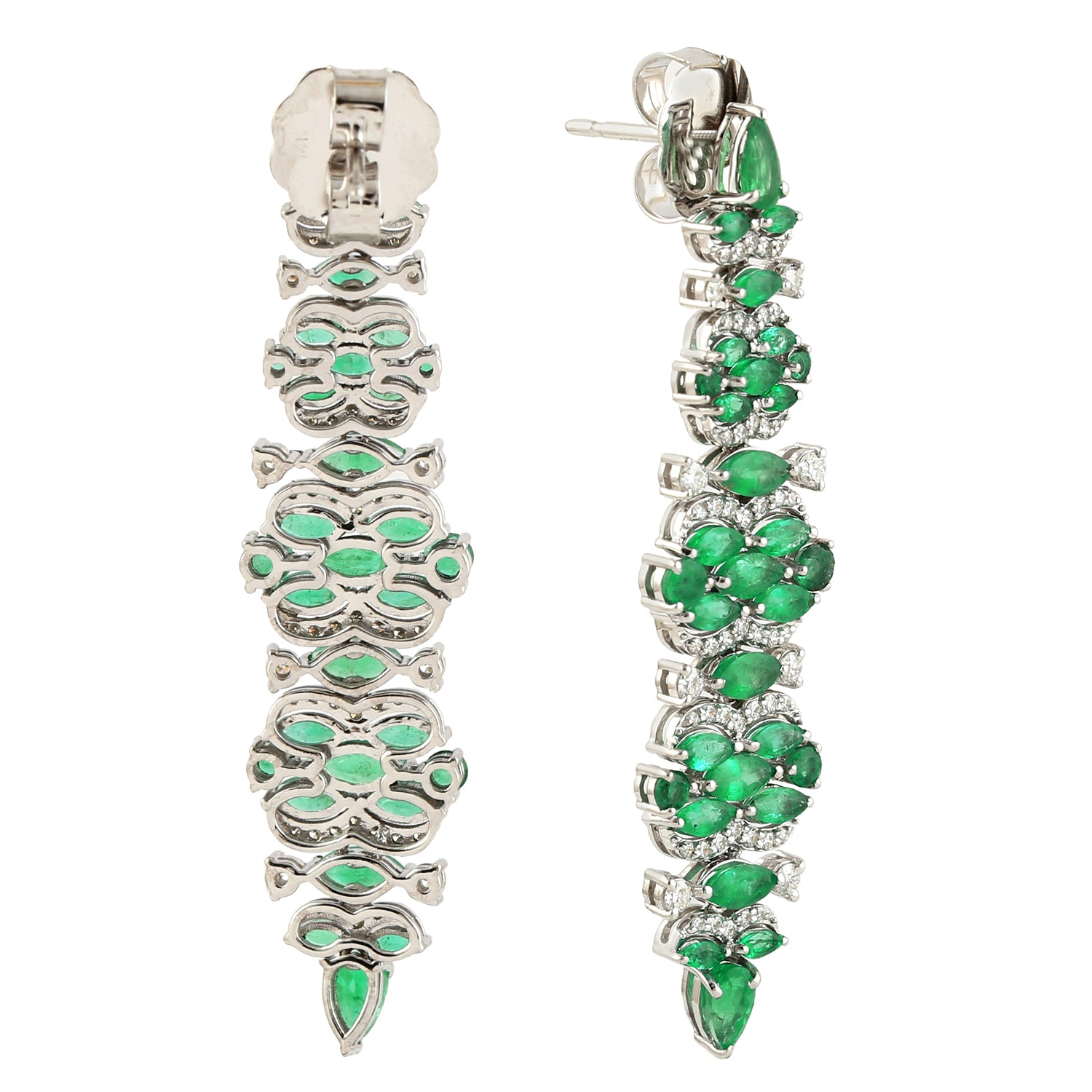 14K White Gold Marquise Emerald Gemstone Pave Diamond Chandelier Earrings for Wedding, Party & Special Occasions