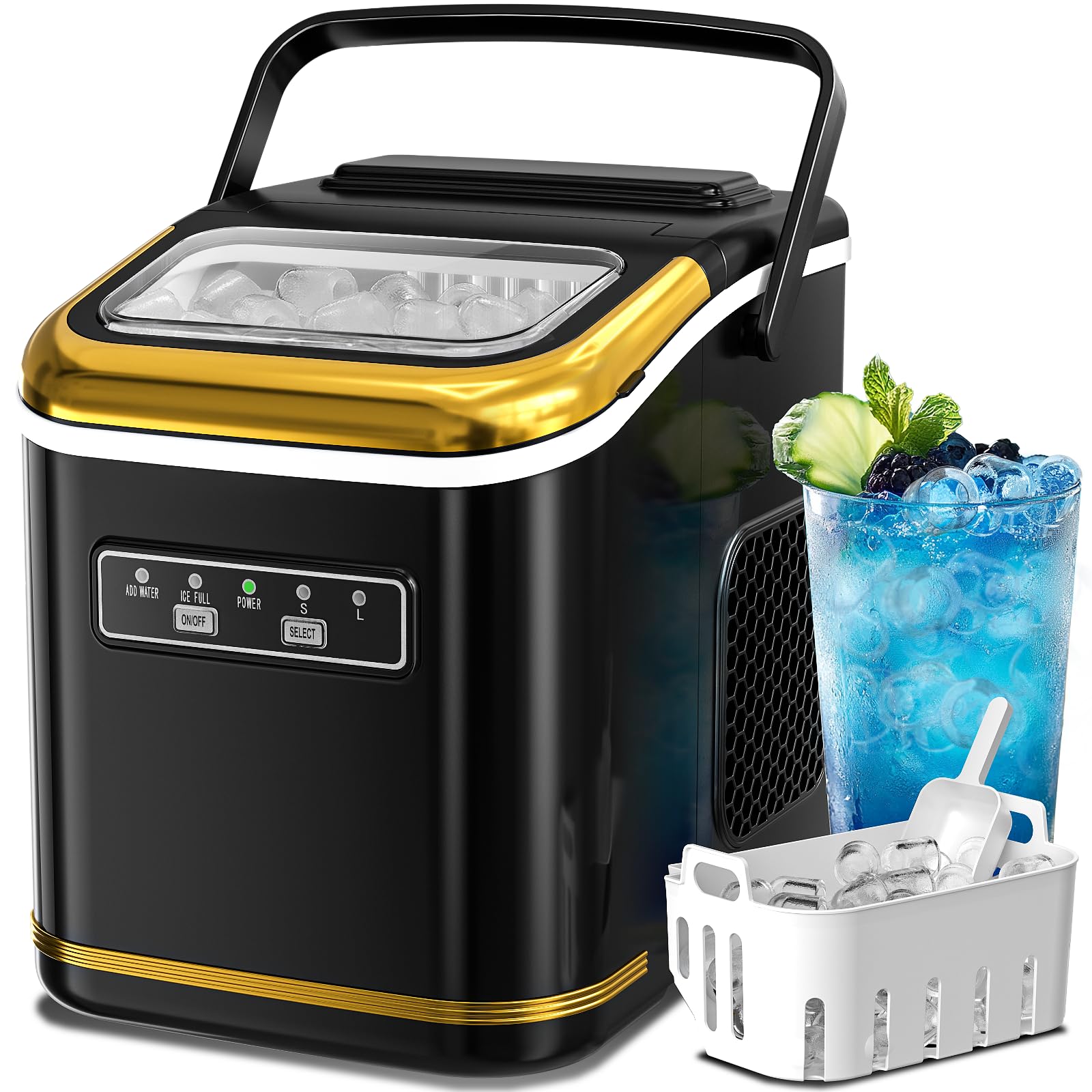 Portable Countertop Ice Maker Machine - Self Cleaning, 9 Cubes in 6 Minutes, 26lbs Daily Output - Perfect for Home, Office, Camping & Outdoor Use
