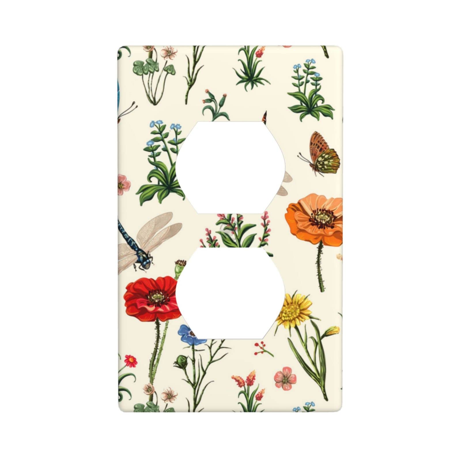 Floral Butterfly Light Switch Cover Plate - Farmhouse Style Decorative Outlet Cover 2.76