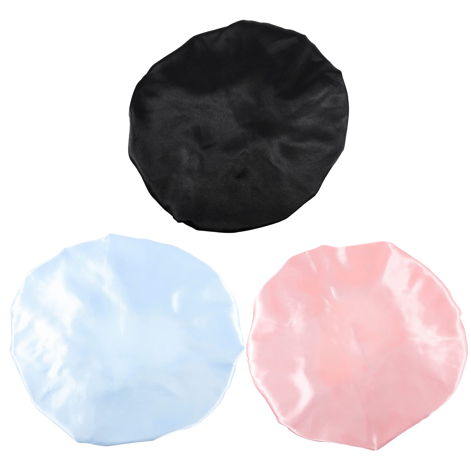 EXCLUZO 3-Pack Adjustable Double Layer Sleep Hat for Women - Soft Satin Shower Cap & Hair Cover for Home, Travel & Spa Use