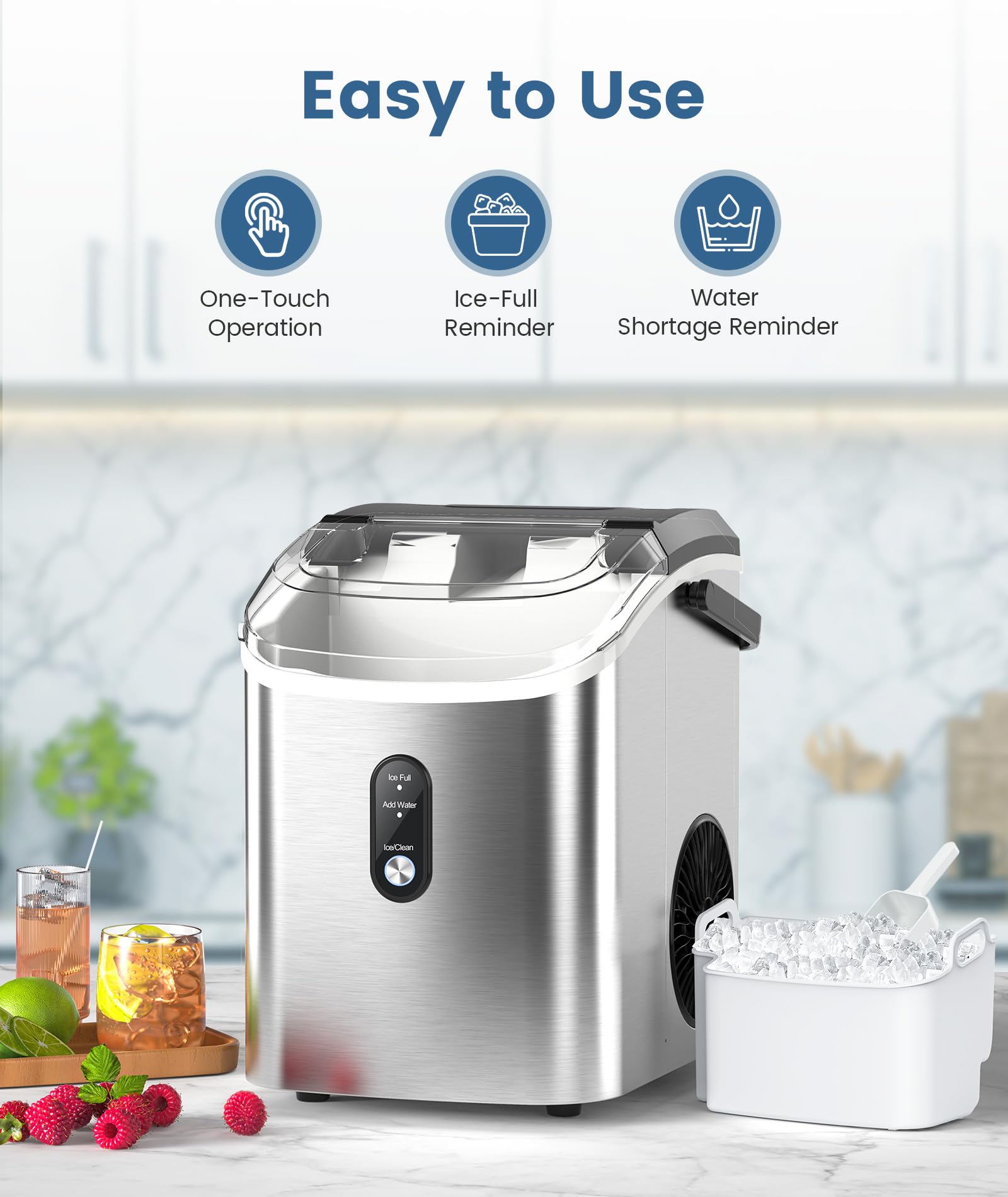 COWSAR Countertop Nugget Ice Maker - 34Lbs/24H Pebble Ice Machine with Soft Chewable Ice, Self-Cleaning & One-Click Operation - Perfect for Home, Kitchen, RV, Camping, Parties & Outdoor Adventures
