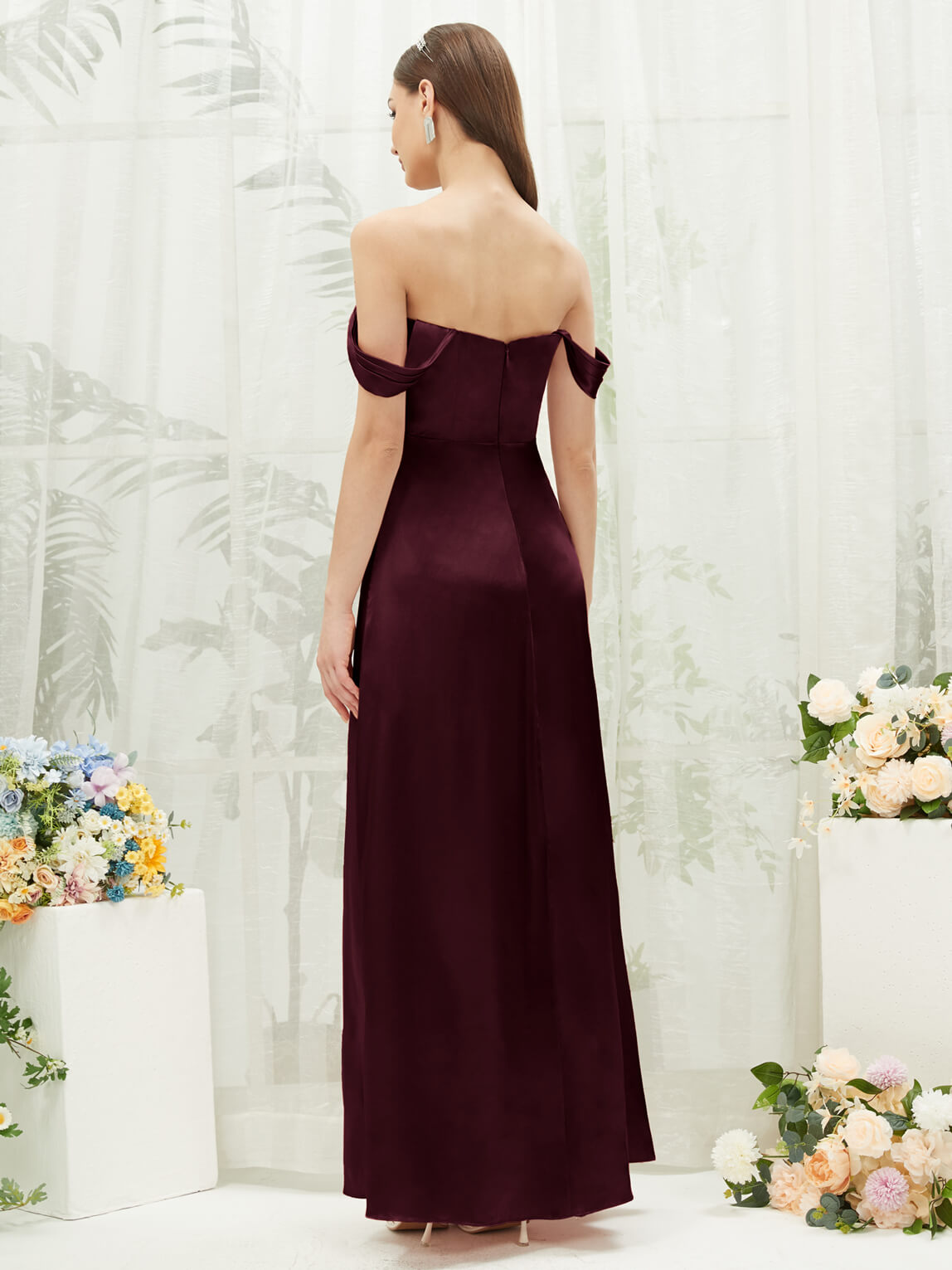 Elegant Cabernet Satin Convertible Slit Floor-Length Bridesmaid Dress - Perfect for Weddings, Formal Events & Special Occasions