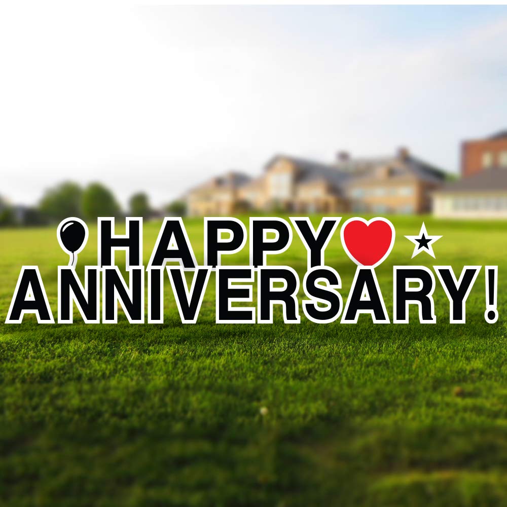Happy Anniversary Yard Signs with Stakes - 18in Tall Durable Coroplast Letters - Weather-Resistant Outdoor Decor with Steel Stakes (Black) - Perfect for Anniversary Celebrations, Backyard Parties & Special Events