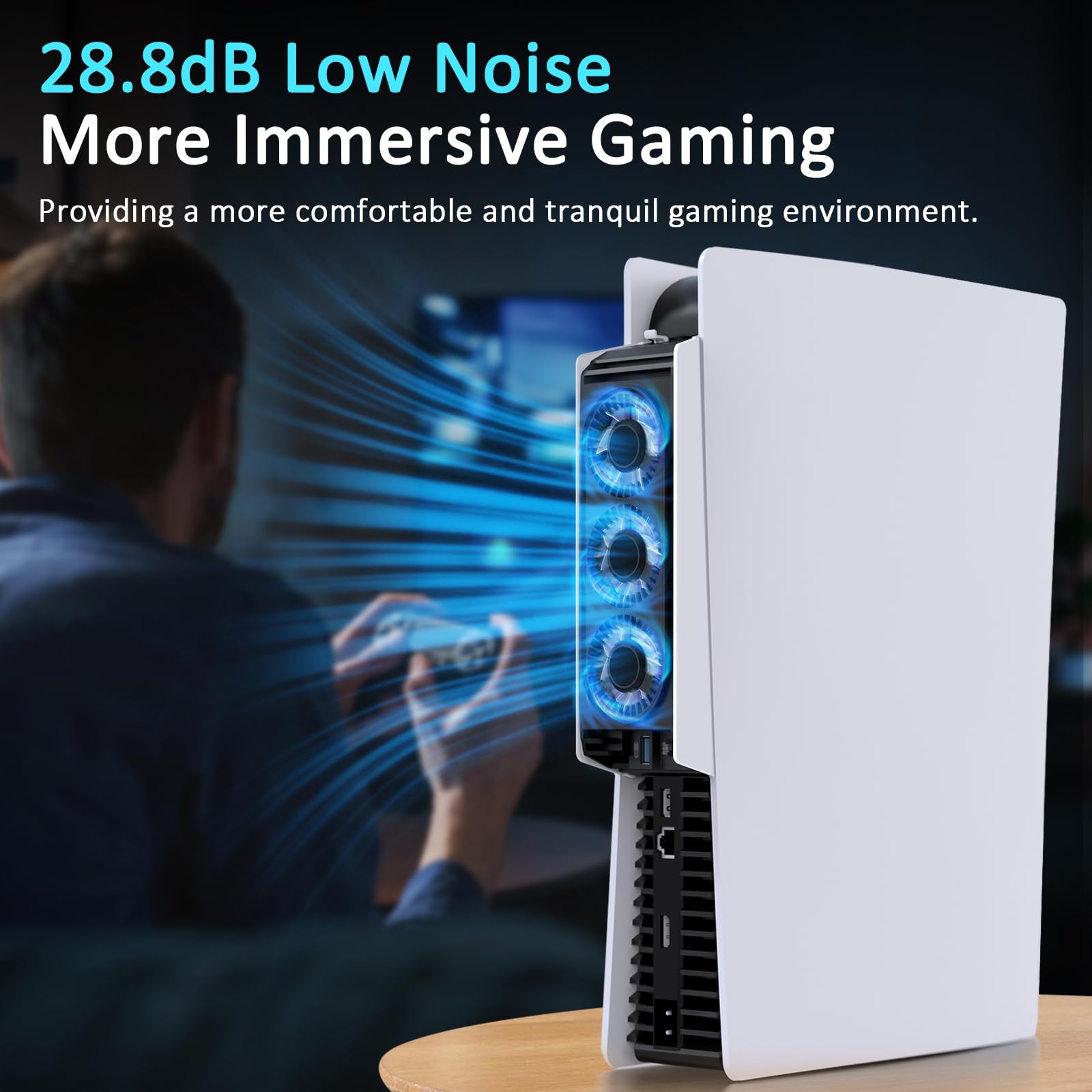 PS5 Cooling Fan with LED Lights & Auto Temperature Sensor - Quiet USB 3.0 Cooling System for PS5 Digital/Disc Edition - Prevent Overheating for Long Gaming Sessions