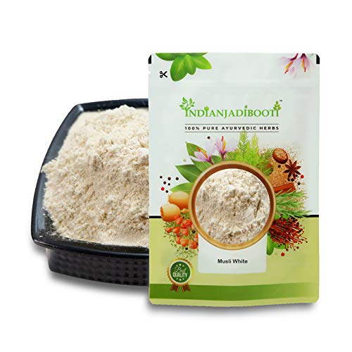 Organic IndianJadiBooti Safed Musli Powder - Chlorophytum Borivilianum, 250g (8.8 Oz) | Natural Energy Booster & Aphrodisiac for Men & Women | Perfect for Herbal Tea, Smoothies & Ayurvedic Remedies