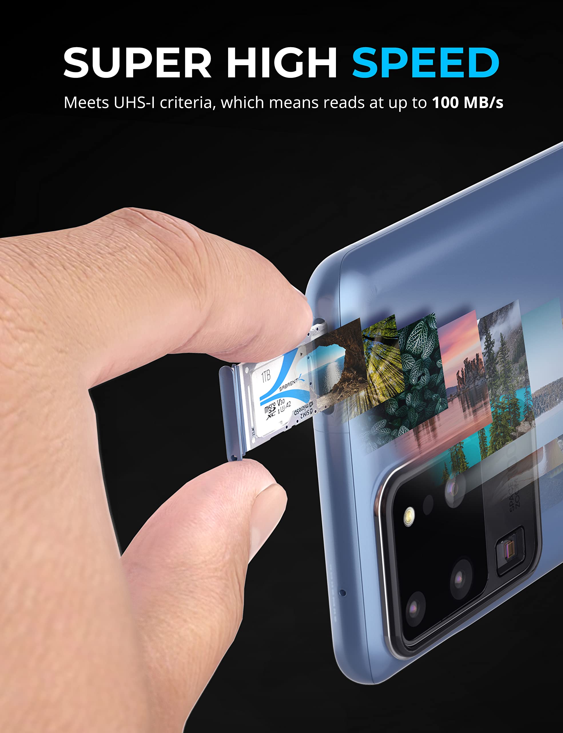 SABRENT 1TB Micro SDXC Card - UHS-I U3 V30 A2 Class 10 Memory Card - 100MB/s Read Speed for 4K & 8K Video - Perfect for DSLR Cameras, Drones, GoPro, Nintendo Switch, and Smartphones (SD-MQ30-1TB)