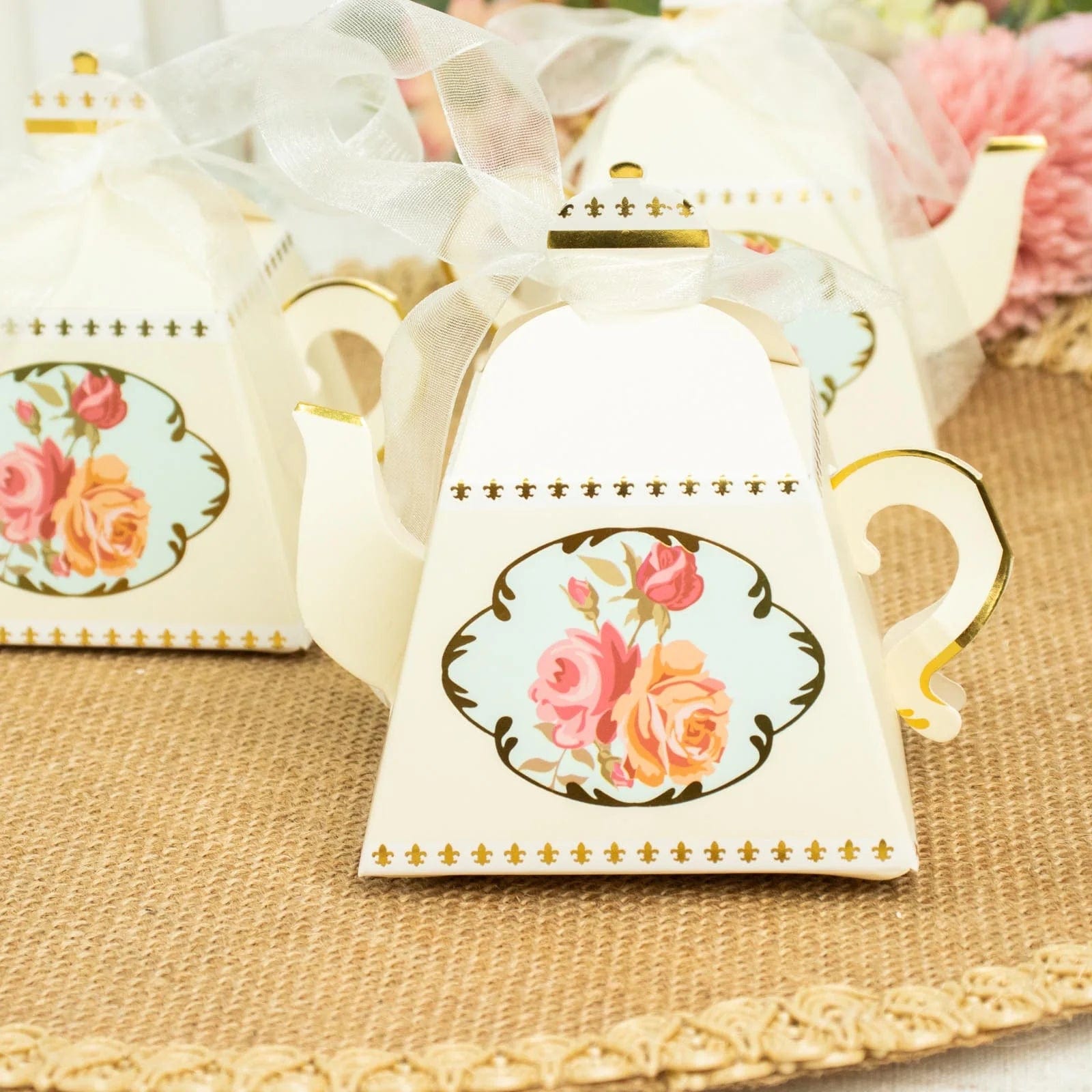 25 Mini Teapot Wedding Favors with Ribbon - Elegant Tea Party Favors for Bridal Shower, Baby Shower & Special Events