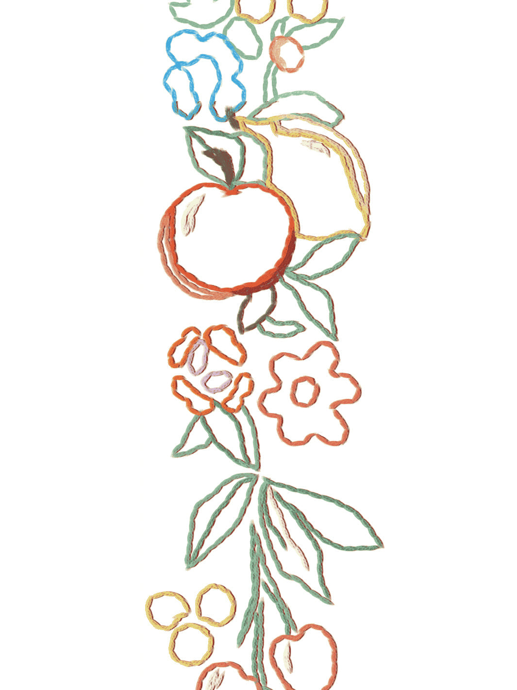 Lingua Franca White Embroidered Fruit Vines Wallpaper - Perfect for Nursery, Bedroom & Kitchen Decor